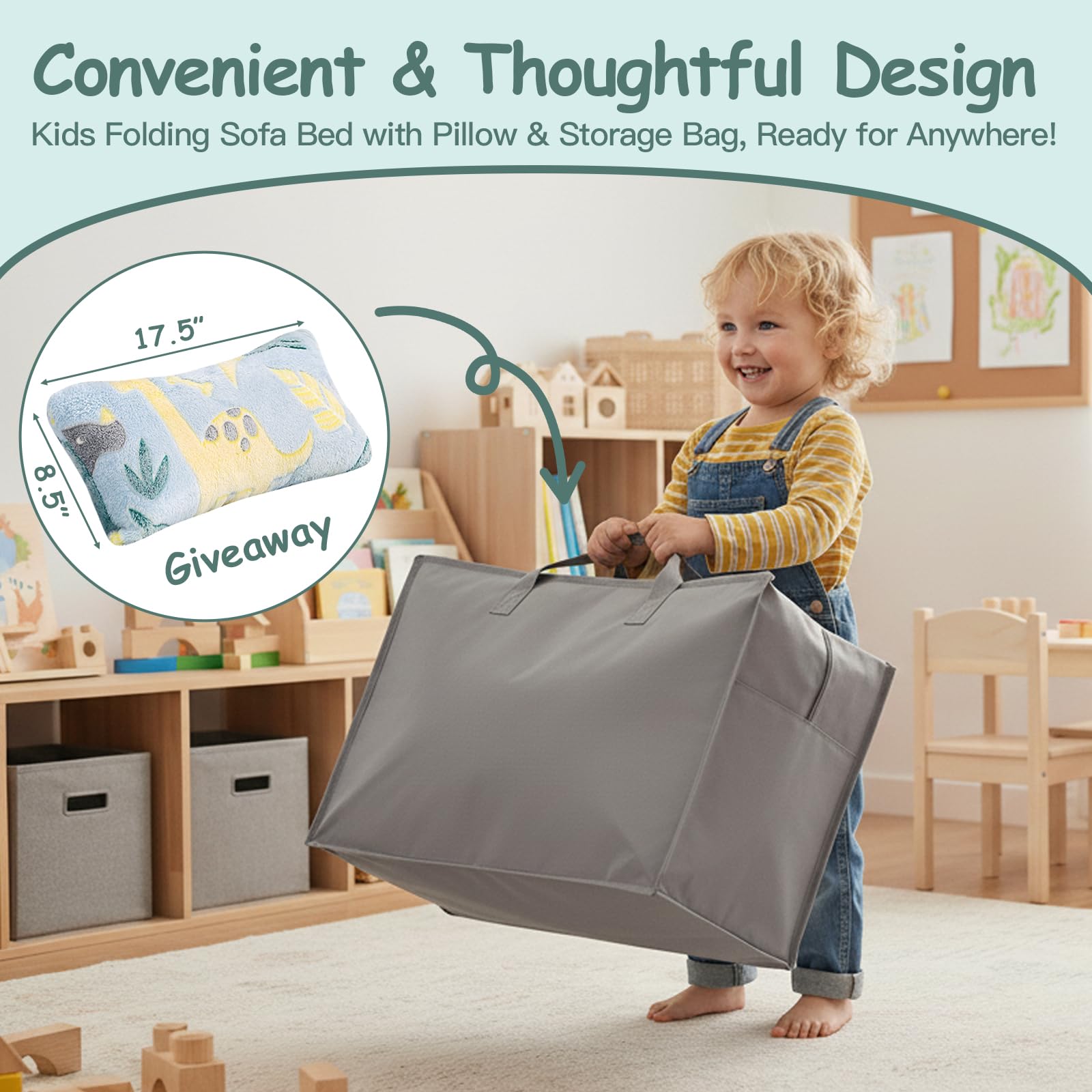 Canapé-lit pour enfants, matelas de sol phosphorescent, canapé modulaire bleu pour bébé, canapé pliable pour enfants, futon convertible, matelas pliable pour salle de jeux, dinosaure vert