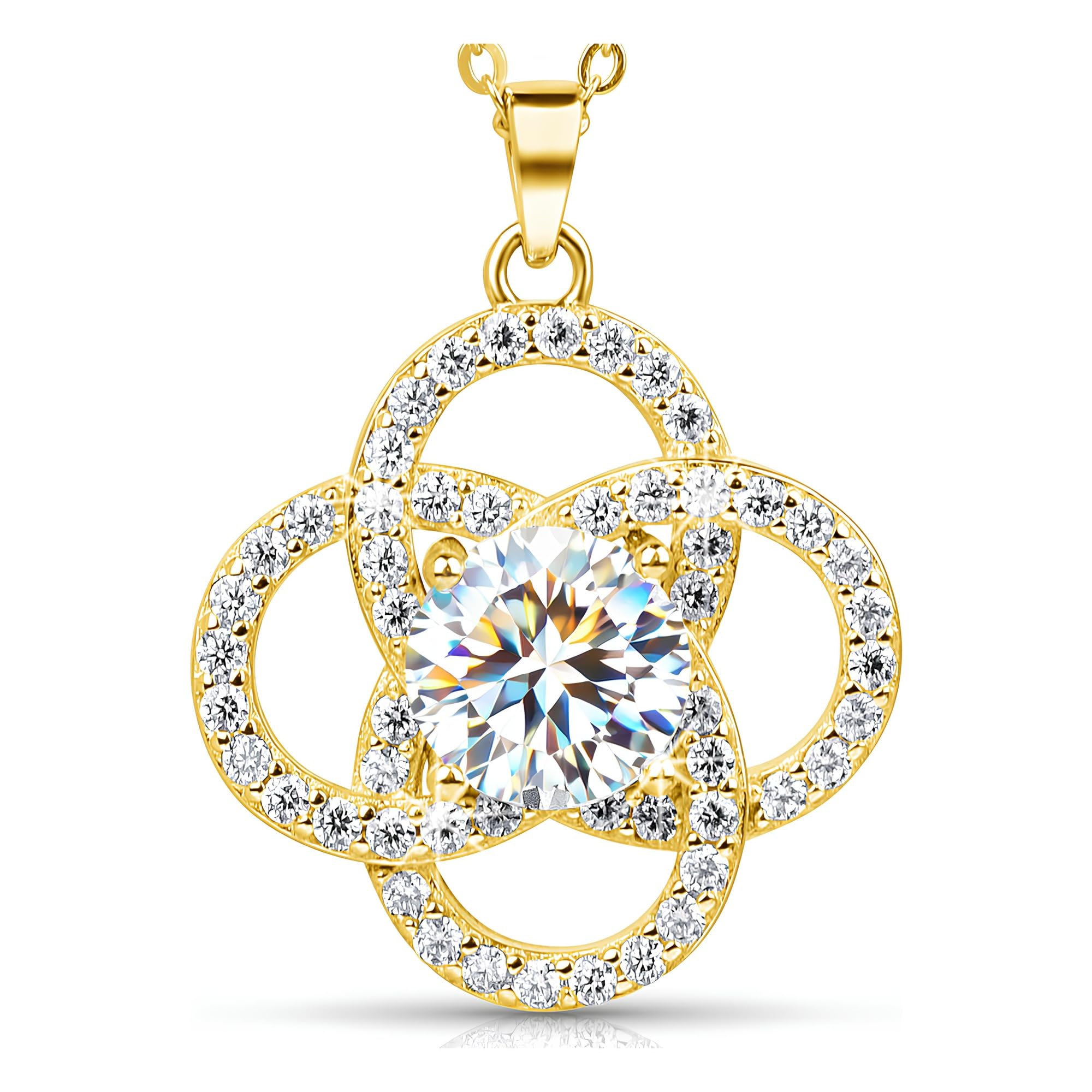 SOULVAYA Infinity Pendant Necklace for Women — Moissanite Amulet Symbolizing Safety, Love, Prosperity & Well-Being, 14K Gold Plated 925 Silver, Anniversary Necklace Gift-Boxed for Wife Mom