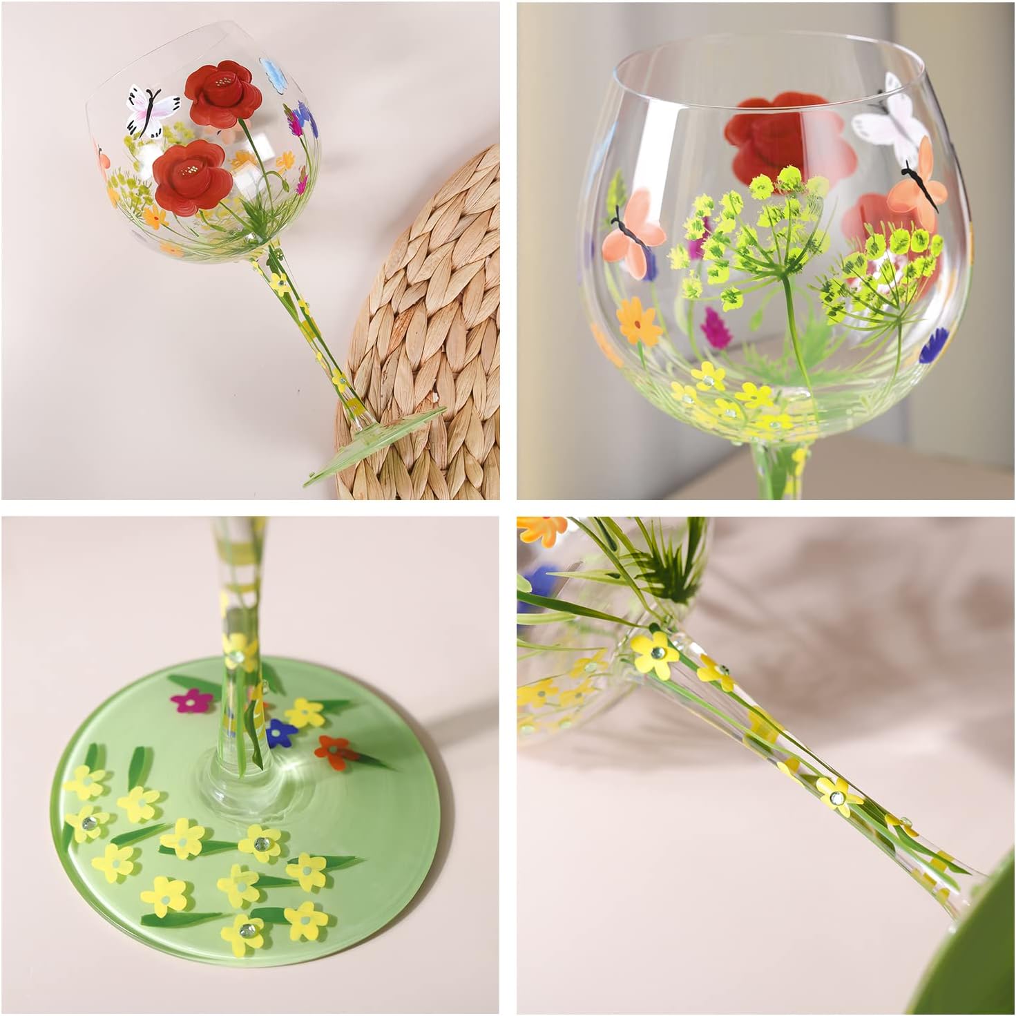 NymphFable Flower Wine Glass 100% Hand Painted Gin Balloon Wine Glass 20oz Personalised Birthday Gift for Women Friend - Image 3