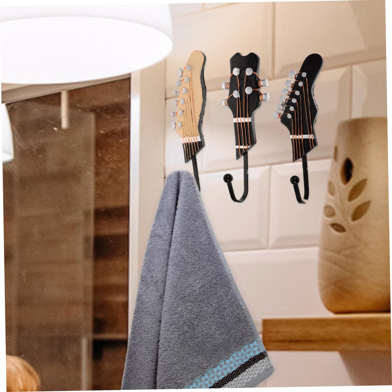 3 Stück Resin Gitarren Wandhaken Dekorativer Schlüssel und Handtuchhalter Kompakte Einzigartiges Musikdesign Einfache Montage für Flur Schlafzimmer für Musikliebhaber