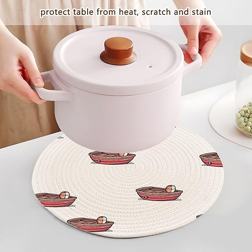 Miniatura 5 de 3 Pcs Non Slip Trivet Cartoon Red Boat for Hot Dishes 15in Cotton Thread Weave Kitchen Hot Pads for Cooking Pot Bathroom Decor