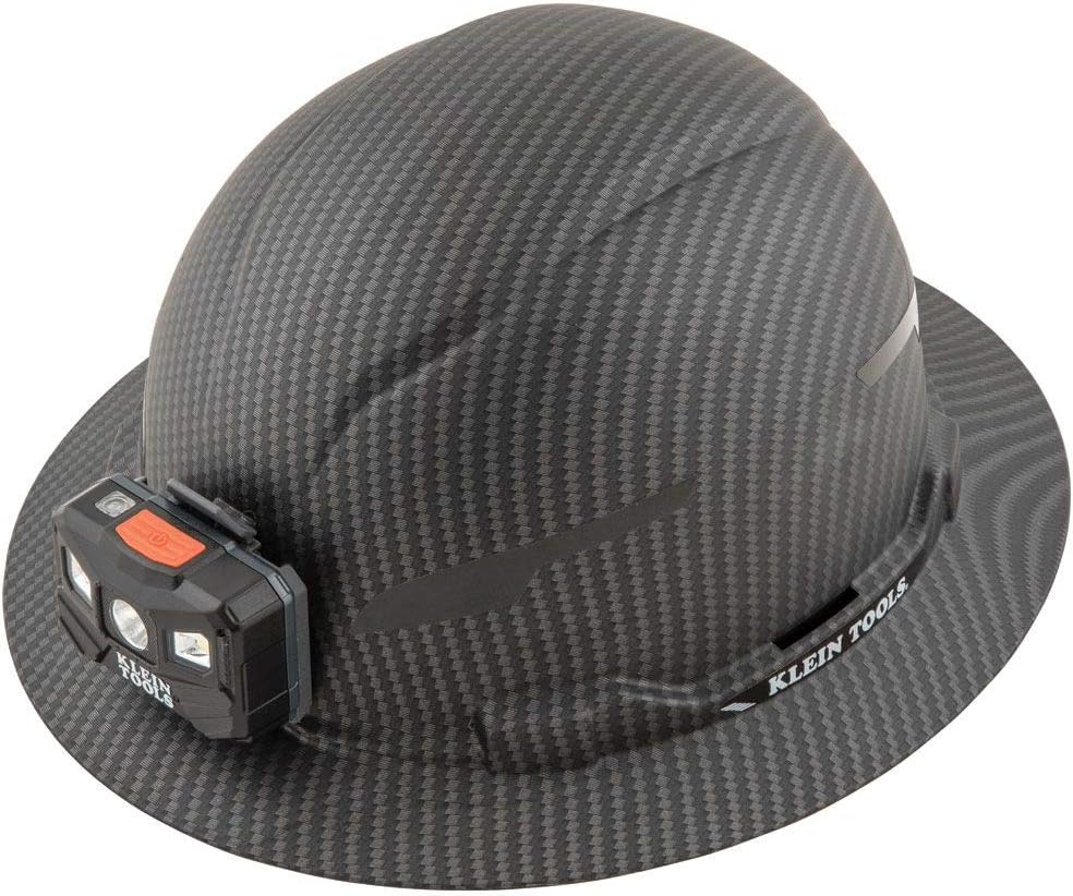 Klein Tools 60346 Hard Hat, Non-Vented Full Brim, Class E, Premium KARBN Pattern & 60181 Cooling Helmet Liner, Under Hard Hat Cap with Mesh Fabric at Crown