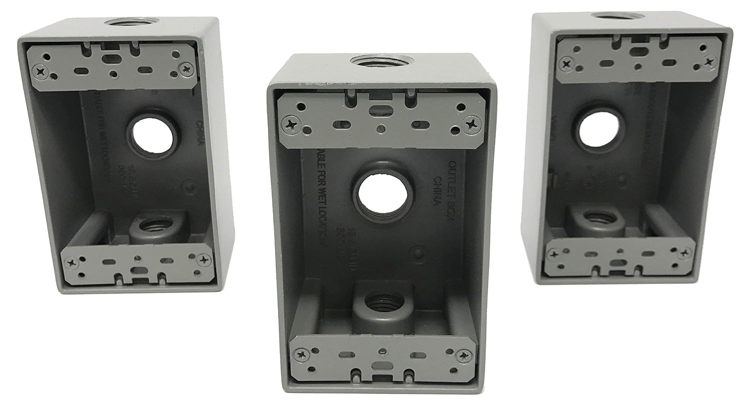 Sealproof 1-Gang 3 1/2-Inch Holes Weatherproof Rectangular Exterior Electrical Outlet Box with 3 Outlet Holes, Three 1/2" Holes, Single Gang, UL Listed, Bronze