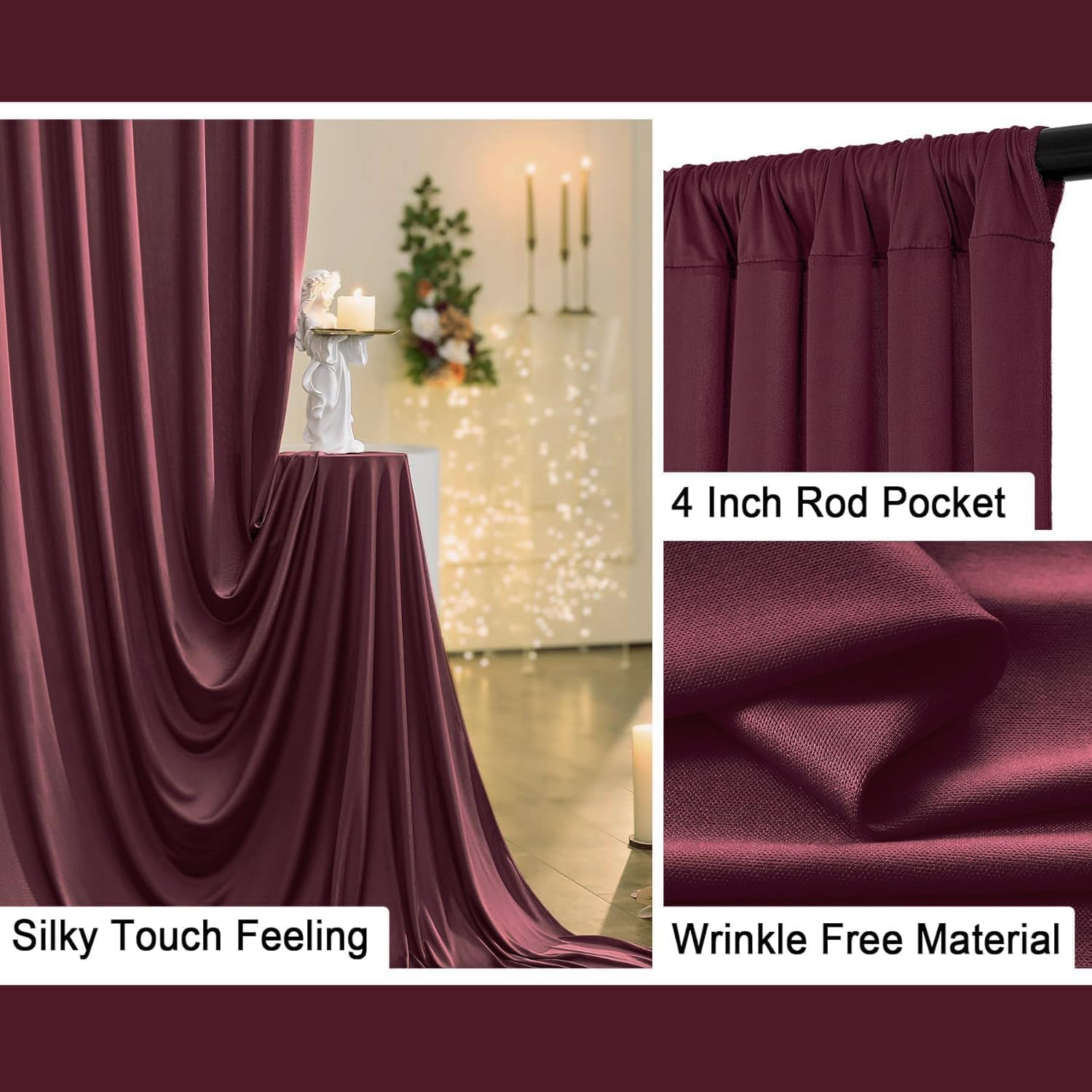 10 ft x 10 ft Wrinkle Free Maroon Backdrop Curtain for Parties, Polyester Burgundy Photo Backdrop Drapes 2 Panels 5x10ft for Baby Shower Wedding Birthday Party Engagement Ceremony Decoration Burgundy 5'(W) x 10'(H), 2 panels