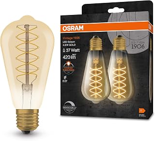 Osram Vintage 1906 Edison LED-Lampe, 4,8W, 420lm, warmweiße Lichtfarbe, dimmbar, CRI 80, E27-Sockel, sofort 100% Licht, keine Aufwärmzeit, ideal für dekorative Installationen, energiesparend