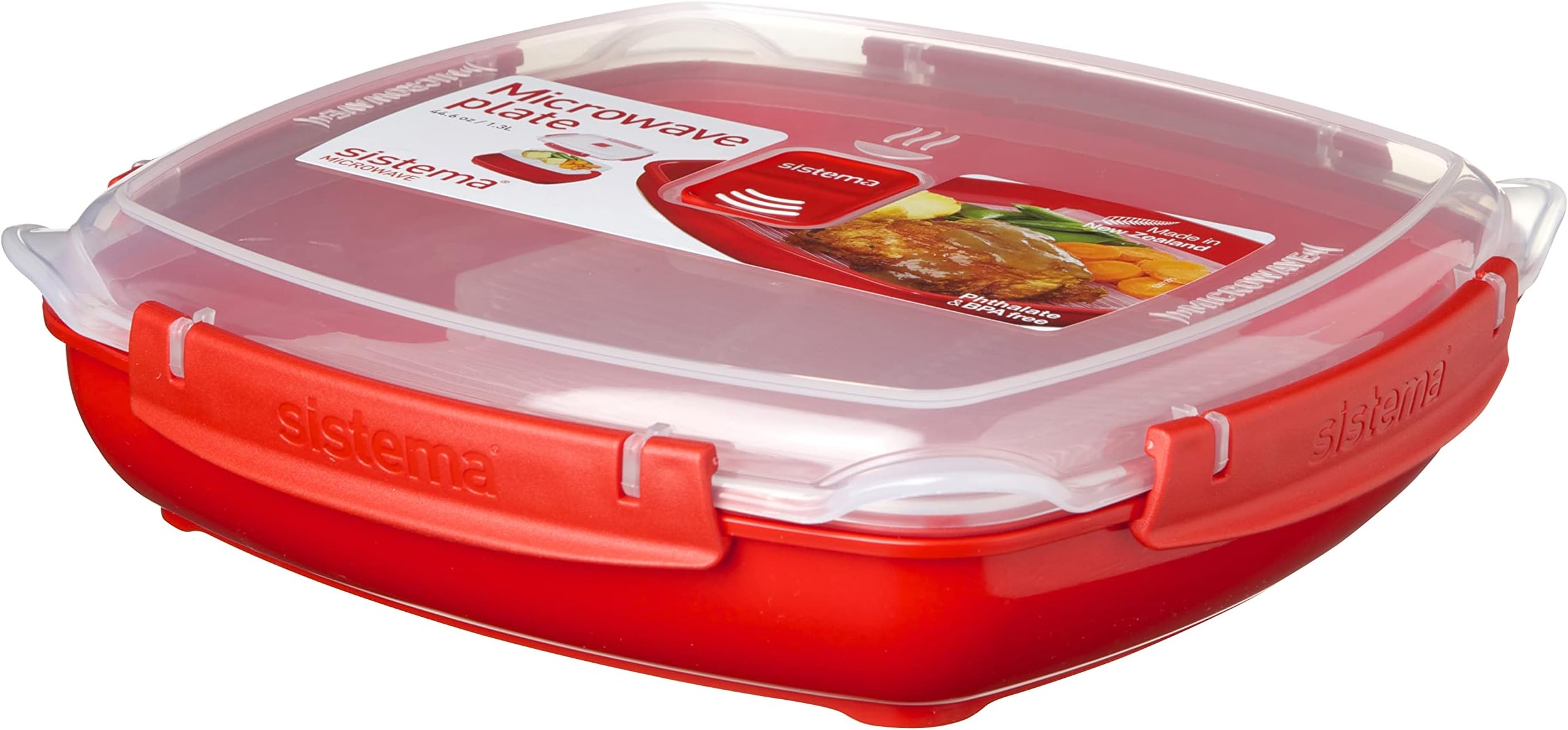 Sistema Microwave Large Plate, 1.3 L, Microwave Container, BPA-Free, Red/Clear