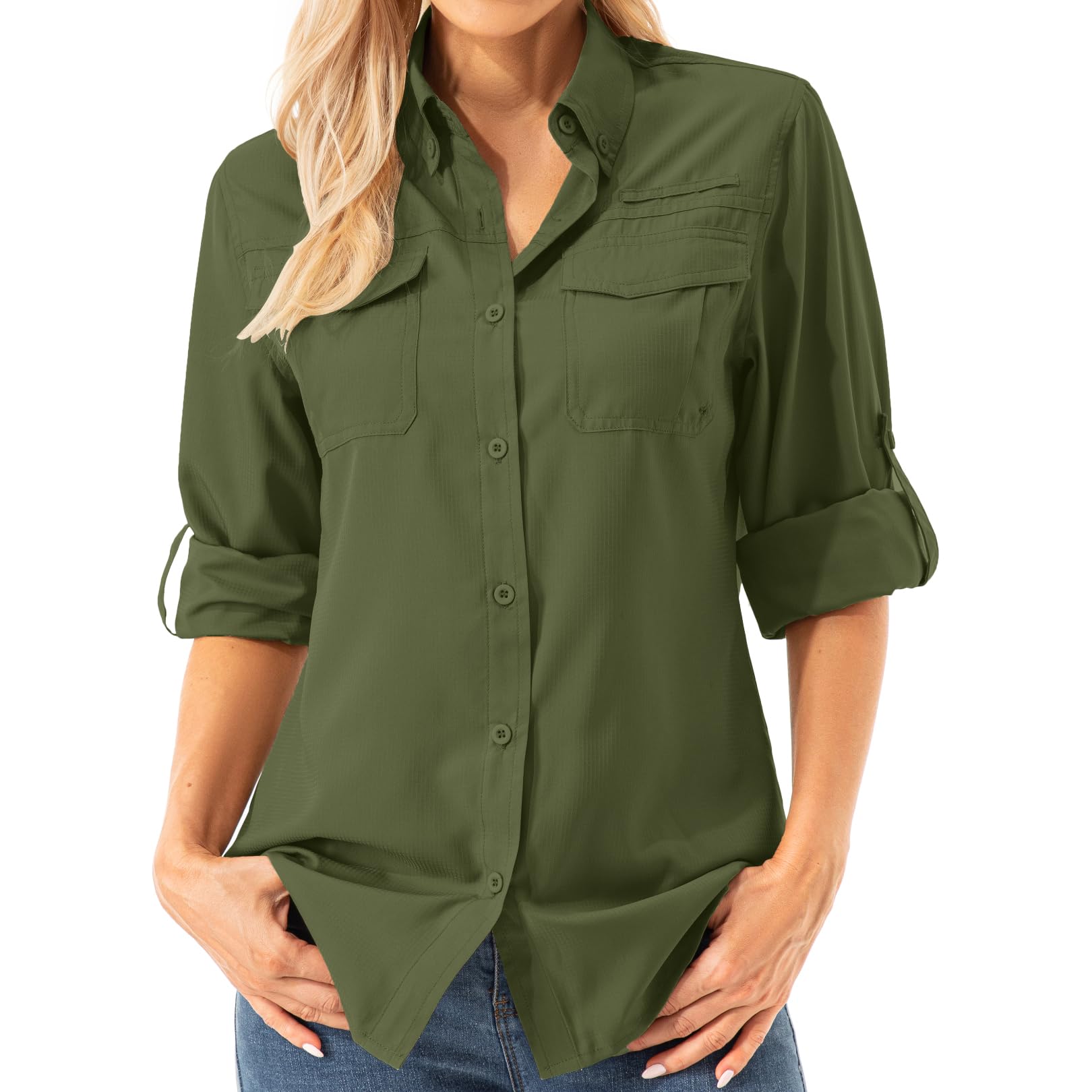 Asfixiado Damen Hemdbluse UV Shirt UPF 50+ Safari Kleidung Wanderbluse Damen Outdoor Cooling Quick Dry Sonnenschutz Langarm Luftiges Hemd
