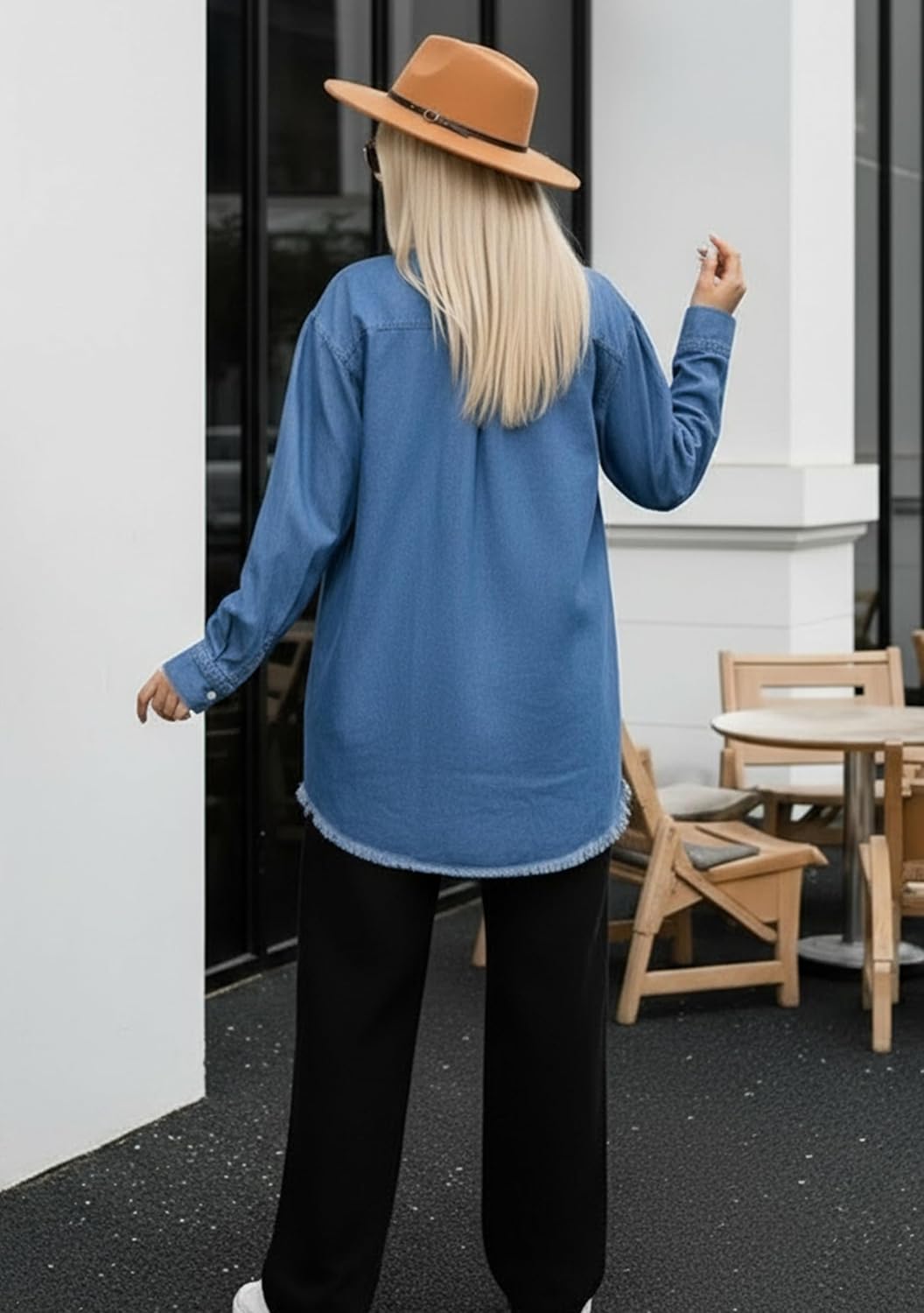 JMOJO Chambray Shirt Women – Oversized Denim Shirt Women Button Down - Womens Tops for Casual Valentines Day Outfit Women - Image 4