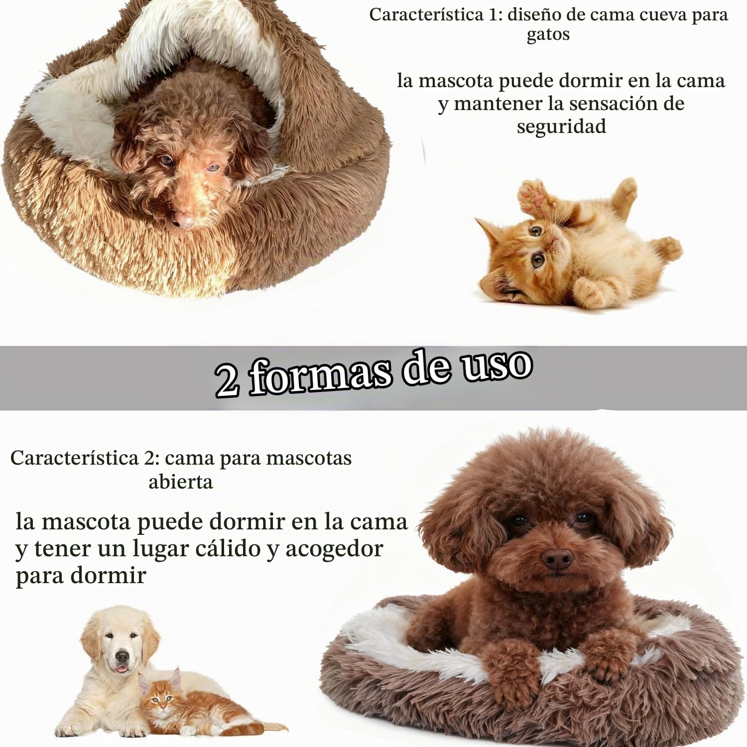 Cama Mullida para Perro en Forma de Concha Cesto de Felpa para Gato Cama para Mascotas de 60 cm Sofá Lavable para Gato Y Perros Medianos Pequeñas Inferior Antideslizante