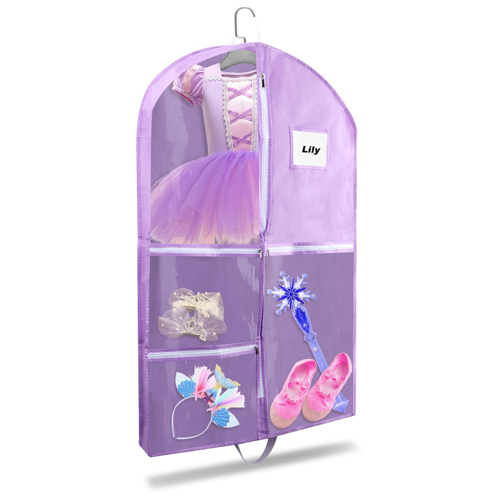 Hanging Dance Garment Bag 40 Waterproof Hanging Garment Bag with 4 Pockets Kids Garmen-t Bags For Hangin-g Clothes