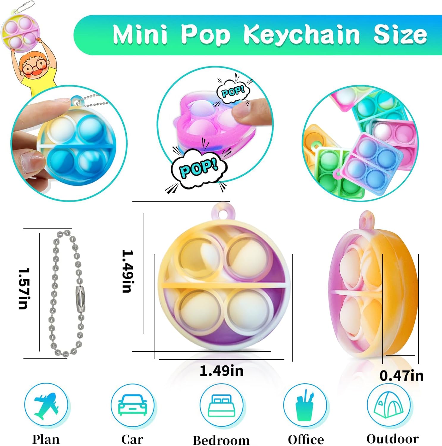 ONKULL Pop Fidget Keychain 90 Pack ,Mini Fidget Toys Bulk ,Sensory Toys for Kids ,Party Favors for Kids 4-8,8-12 Year ,Back to School Gifts for Classroom ,Back to School for Students Goodie Bags