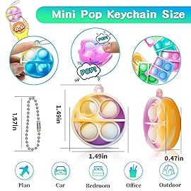 ONKULL Pop Fidget Keychain 90 Pack ,Mini Fidget Toys Bulk ,Sensory Toys for Kids ,Party Favors for Kids 4-8,8-12 Year ,Back to School Gifts for Classroom ,Christmas Goodie Bags Stuffers