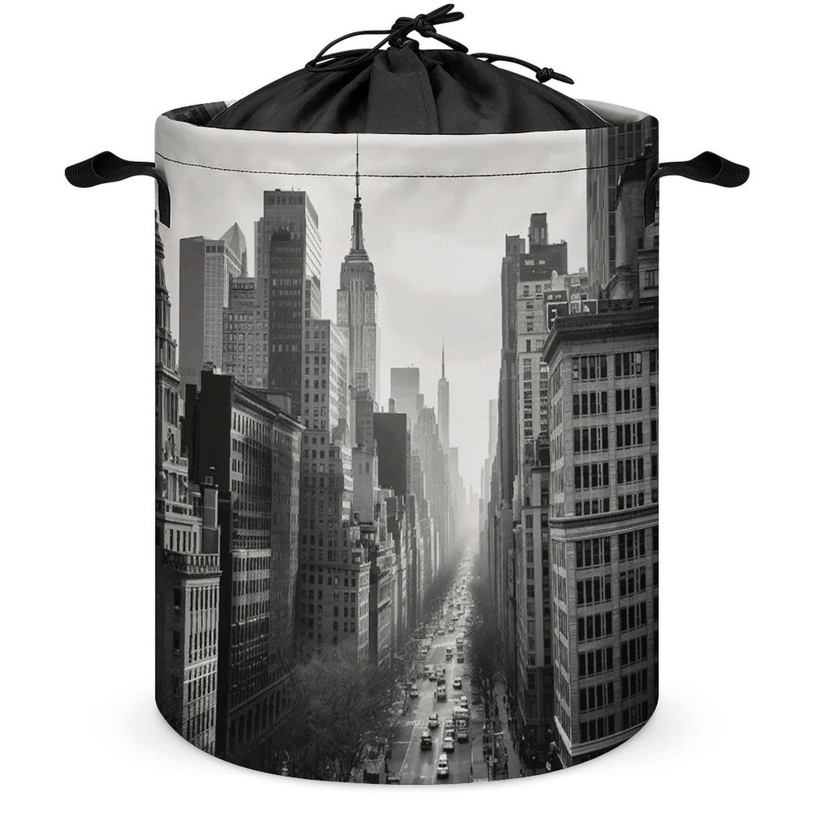 Panier à linge New York noir et blanc pliable avec poignées