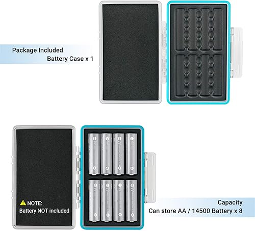 Miniatura 6 de JJC Funda de batería AA de 8 ranuras, carcasa de policarbonato resistente al agua y a prueba de golpes para baterías AA  14500