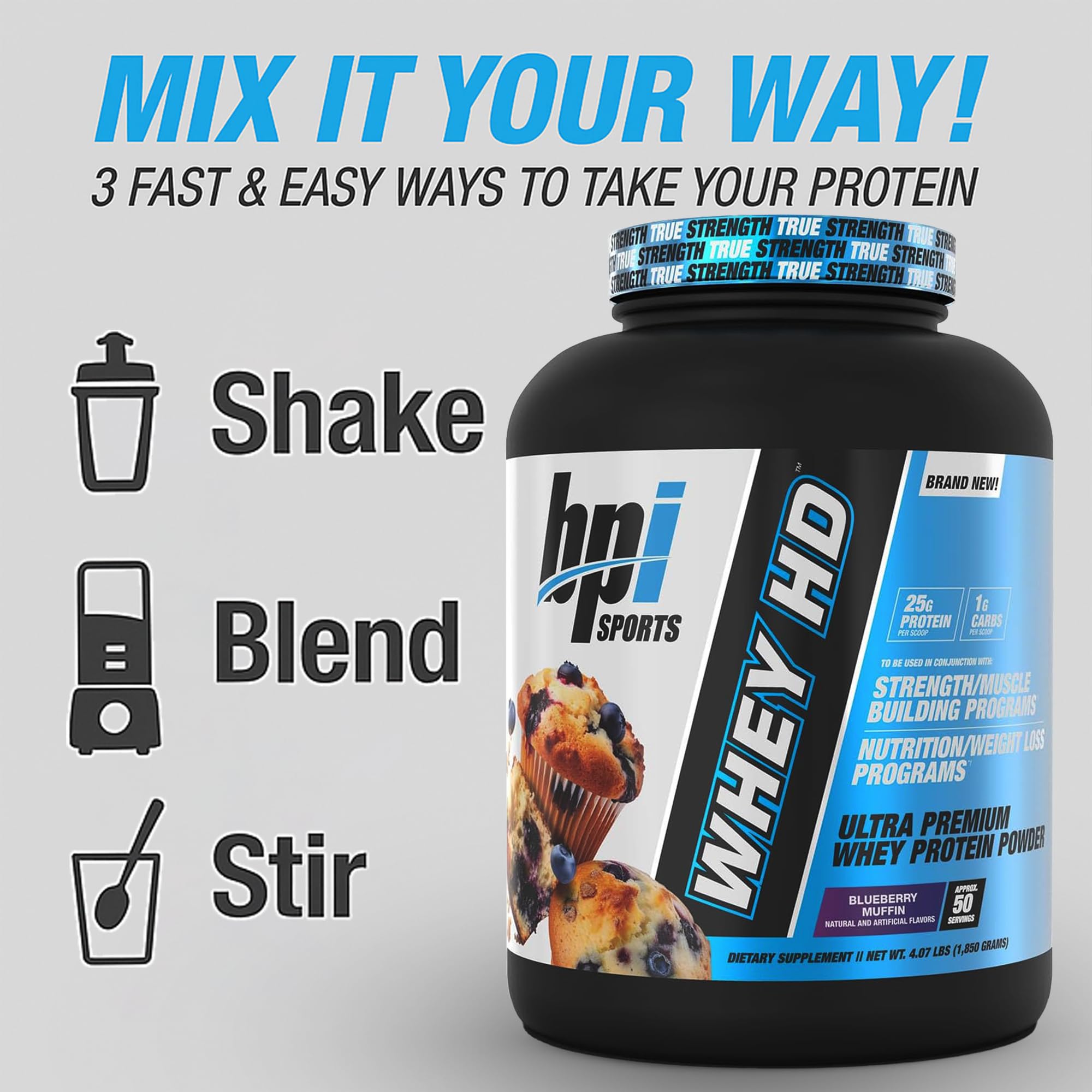 BPI Sports Whey HD Ultra Premium Protein Powder Isolate | Workout Whey Protein Powder for Men & Women for Muscle Gain | Milk Protein Concentrates | Blueberry Muffin, 4.07 Pound — Amazon image 5