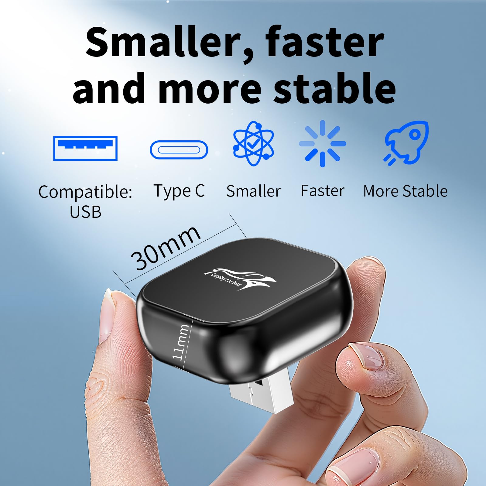 Mini Adaptateur CarPlay sans Fil, 2 en 1 pour Android Auto sans Fil, Plug and Play, Type-C/USB Compatible avec iOS 10+/Android 11+et Autos à partir de 2017, Connexion Rapide Stable