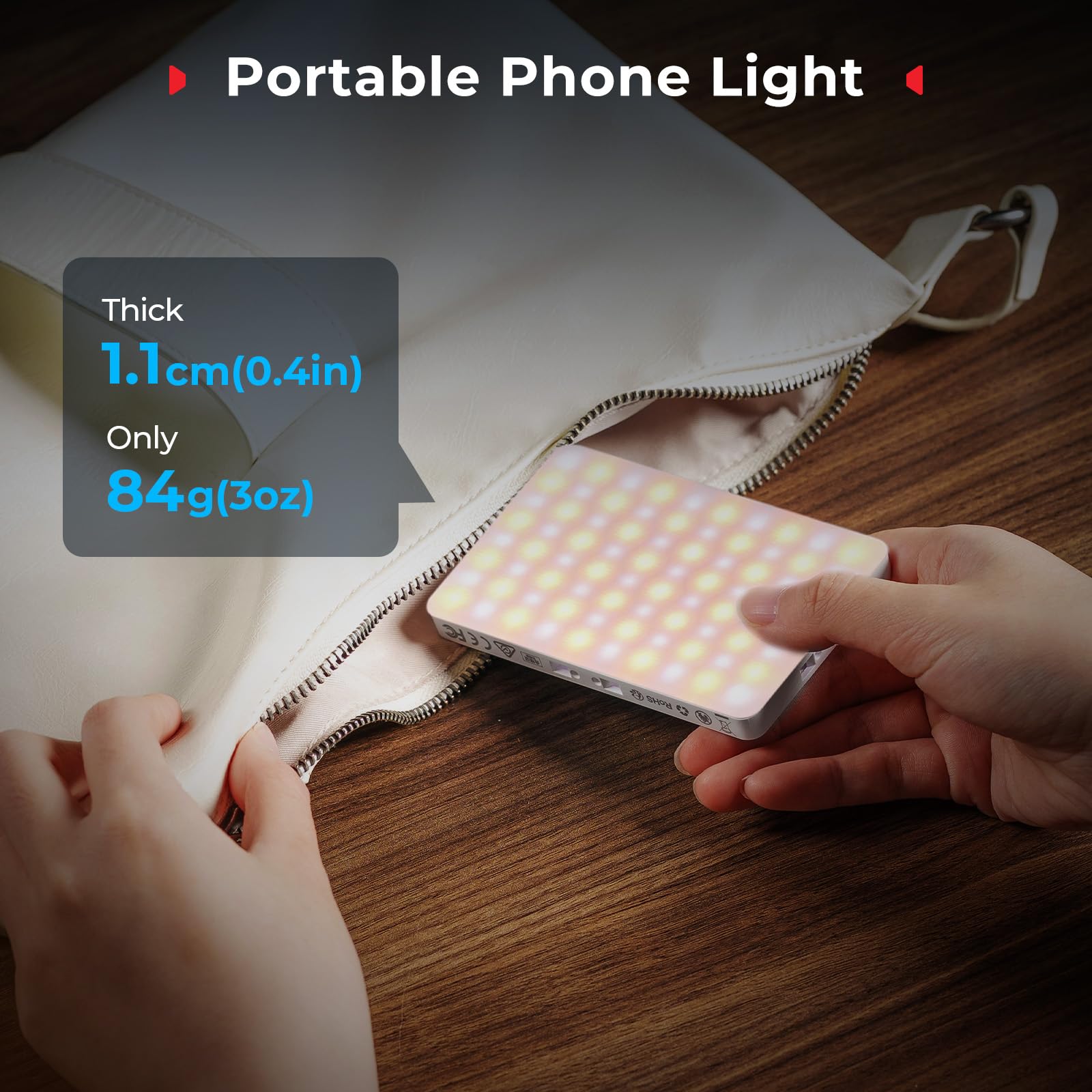 SMALLRIG M3 Magnetisches Selfie-Telefon-LED-Videolicht mit Clip, 120 LEDs 2000mAh Wiederaufladbar, 2700K – 6500K, Tragbares Clip-on-Fülllicht für iPhone, für iPad, Kamera/Laptop (Weiß) – 5640