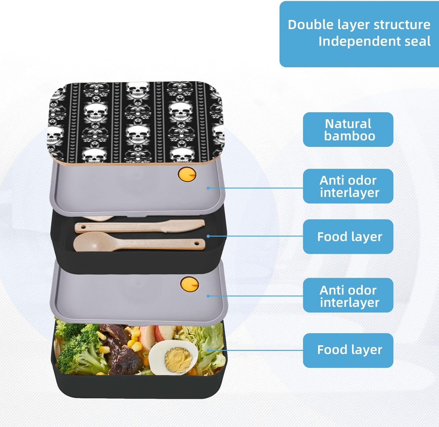 allgobee Large Bento Box Baroque-Skull-Stripe-Gothic-Black Lunch Box With Cutlery Set 40oz Japanese Bento Box: Home & Kitchen