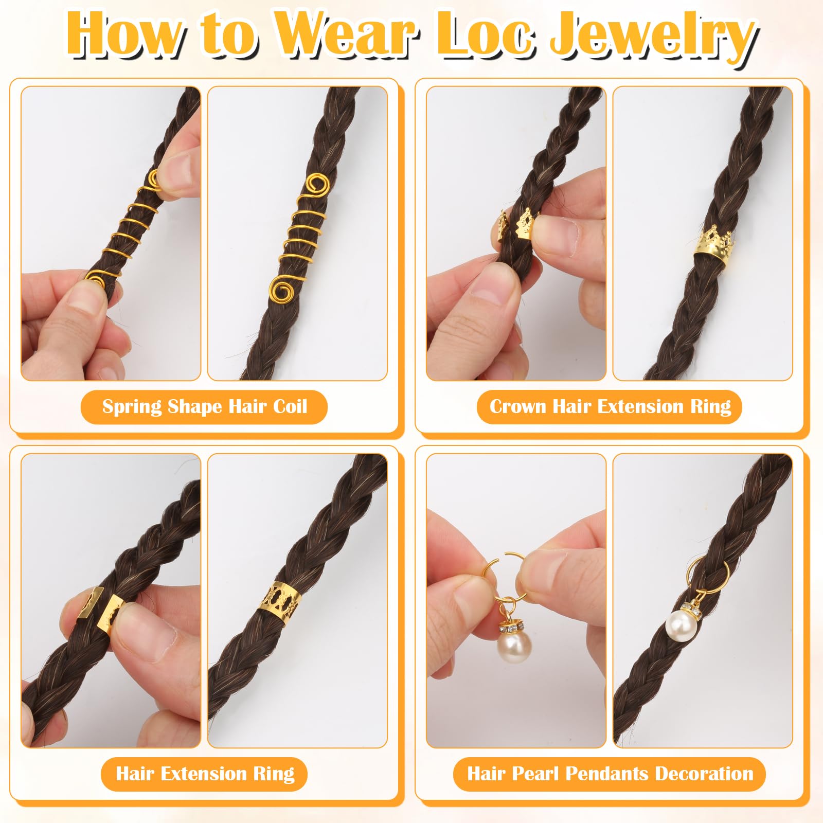 259 Stück Haarschmuck für Frauen Zöpfe, Haar-Loc Draht umwickelte Verzierung für Dreadlock, Haar-Aluminiumperlen, Charms, goldene Zöpfe, Ringmanschetten, Clips mit Anhängern für Haardekorationen