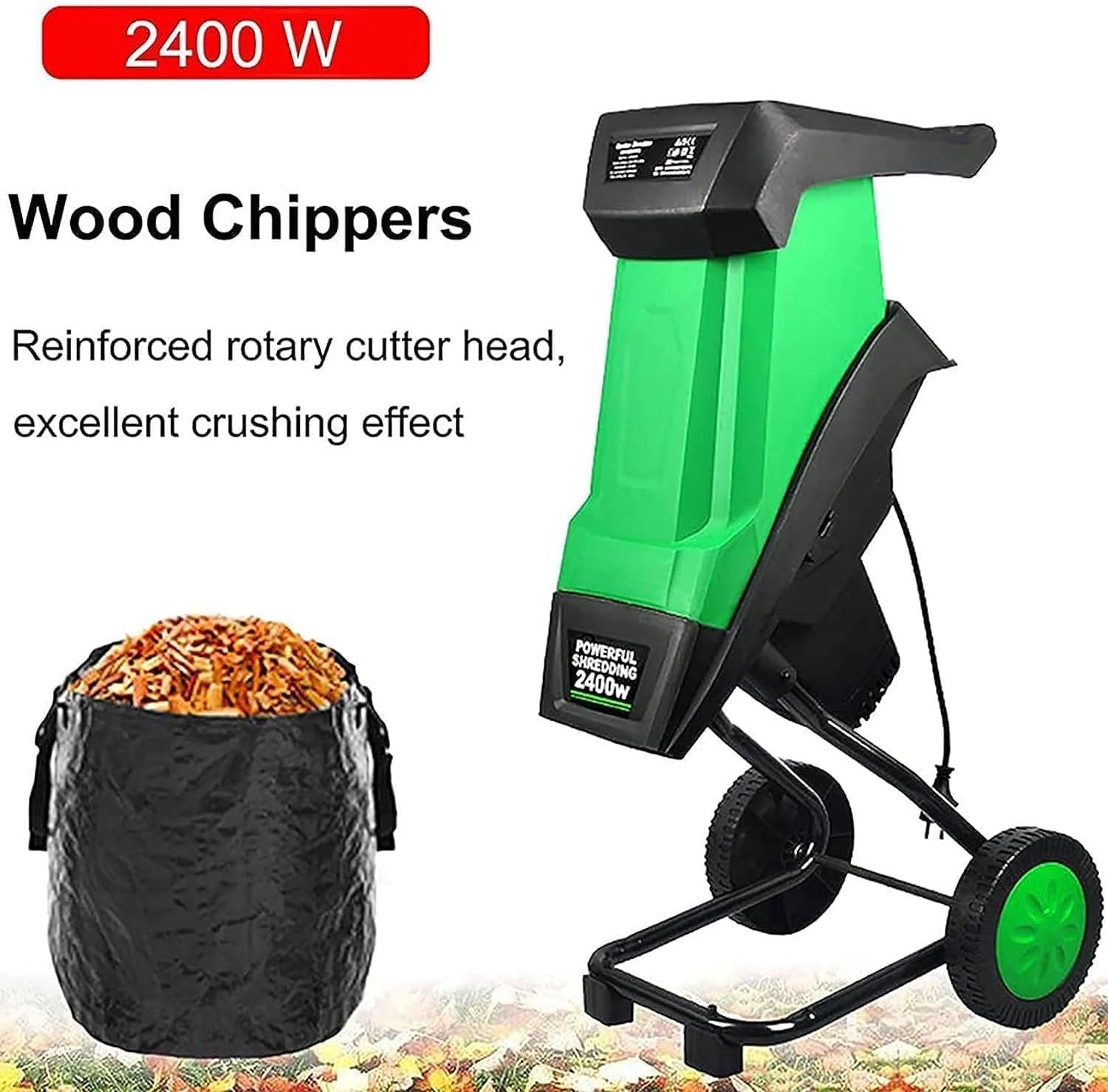 Trituradora eléctrica de jardín y trituradora de madera con bolsa de recogida de 50 L, potente trituradora de hojas, capacidad de corte de 40 mm, protección contra sobrecarga para césped y jardín