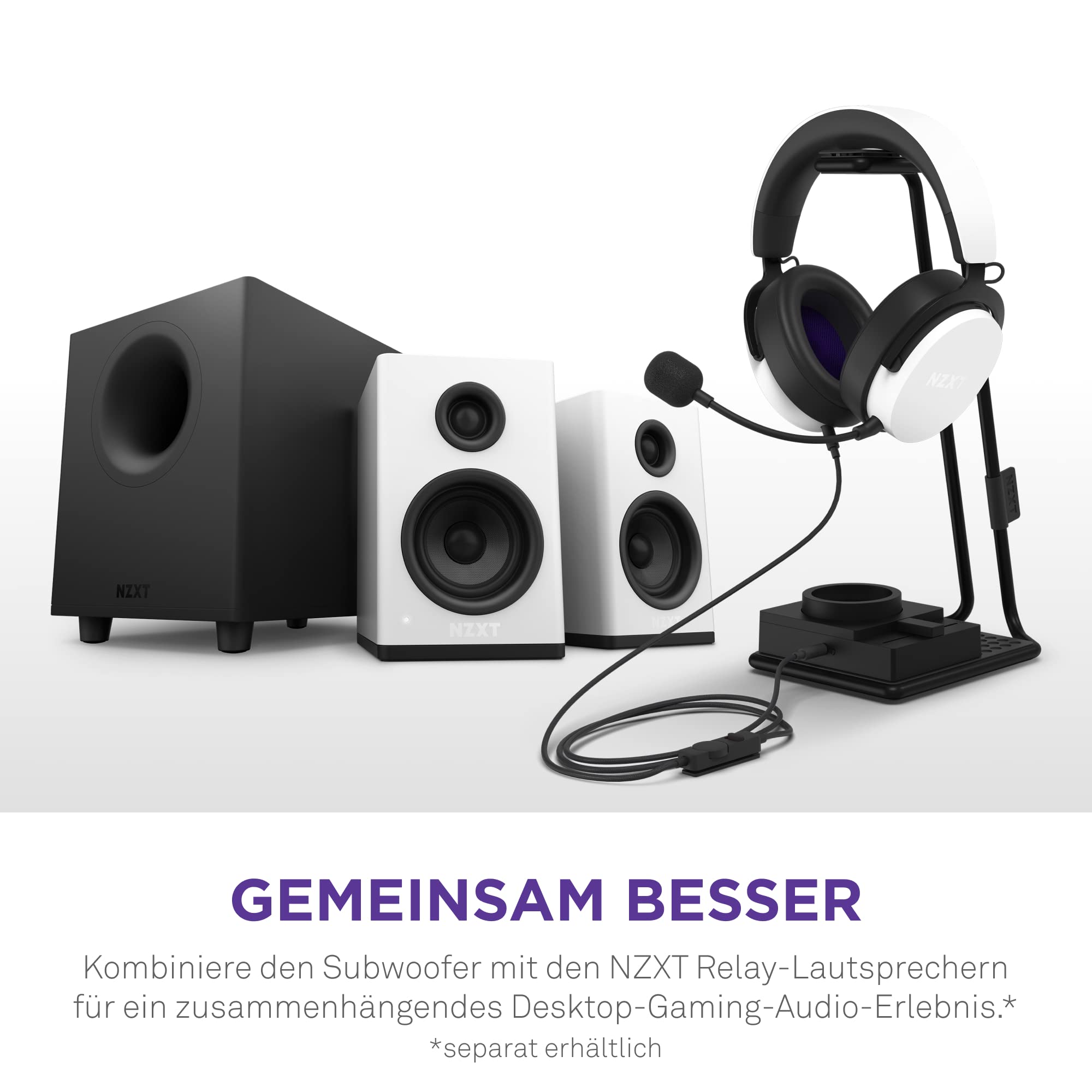 NZXT Relay PC-Gaming-Desktop-Subwoofer – AP-SUB80-EU - 140 Watt – Tiefer, kraftvoller Bass – Nach unten abstrahlender 6,5“-Treiber – Drehregler für Crossover und Phase – Schwarz