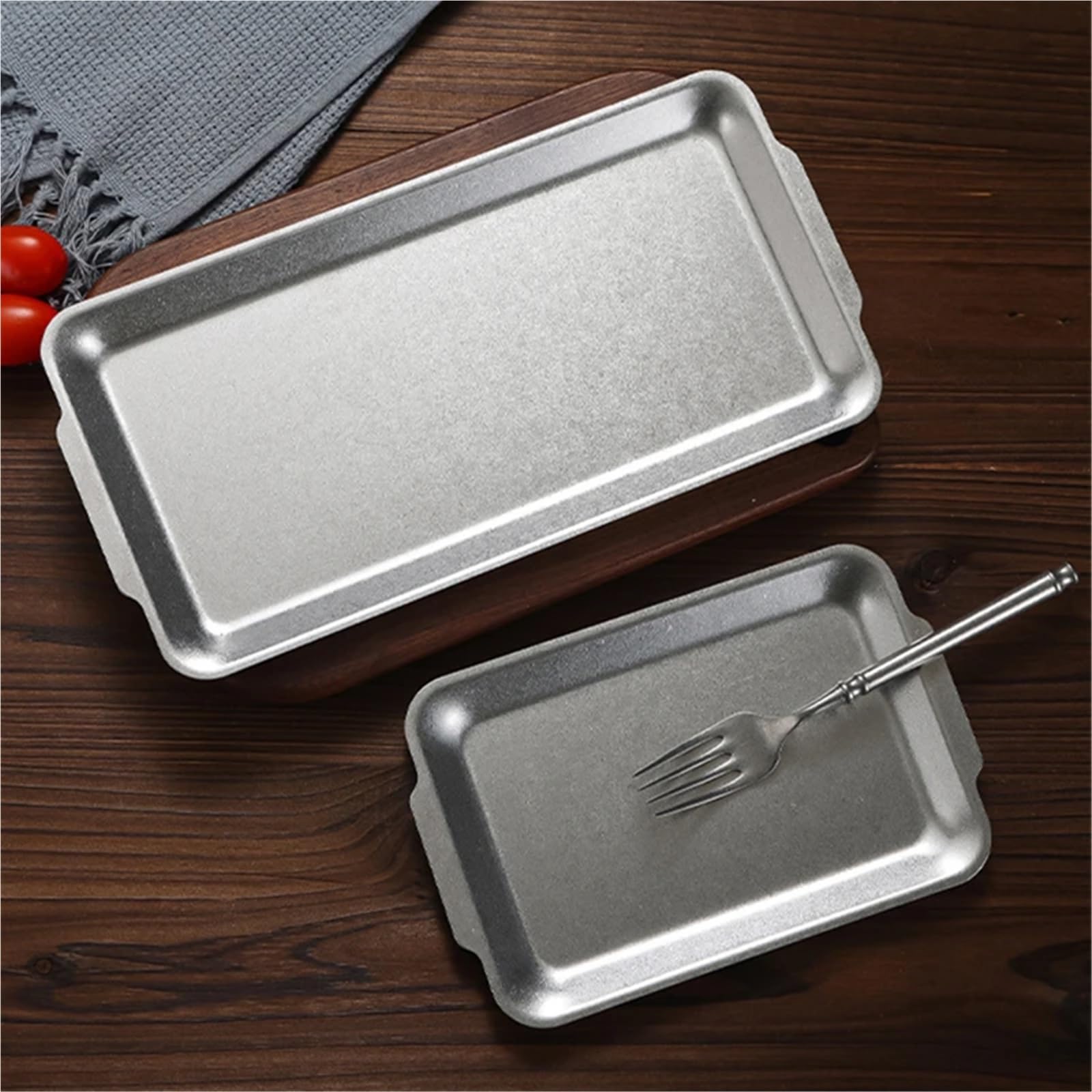 6 Piezas de bandejas rectangulares Acero Inoxidable Retro for Barbacoa, Almacenamiento Aperitivos, Accesorios Cocina para Cocina(27cmx15cm)