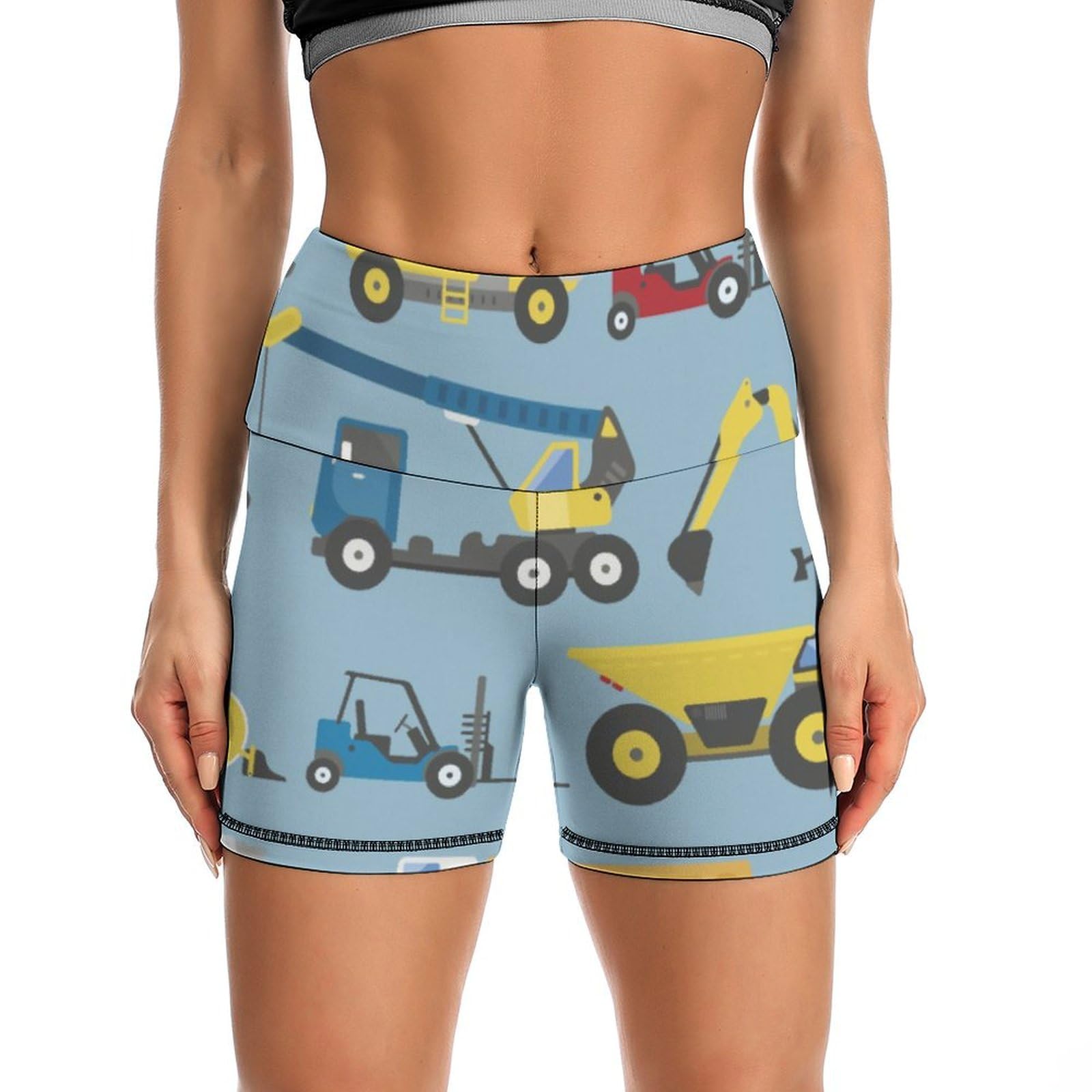 JYYAU Multicolor Construction Trucks Tractors High Waist Yoga Shorts for Women Athletic Shorts Leggings Running Pants