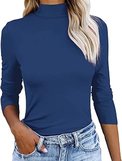 Women's T-Shirt Top Women's T-Shirt Women's Blouses & Tunics for Women Rolli Short Sleeve Casual Long Sleeve Women's Shirt with High Collar, Slim, Plain Basic T-Shirt Pullover Women's Dog, navy, XXL