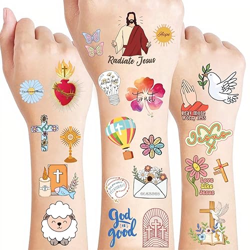 96 PCS Christian Tattoos, Jesus Temporary Tattoos, Holographic Jesus Christian