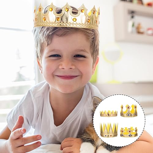 Miniatura 6 de 4 coronas doradas de rey para niños, coronas de disfraz con joyas reales, sombrero de fiesta de cumpleaños ajustable, accesorio de cosplay de