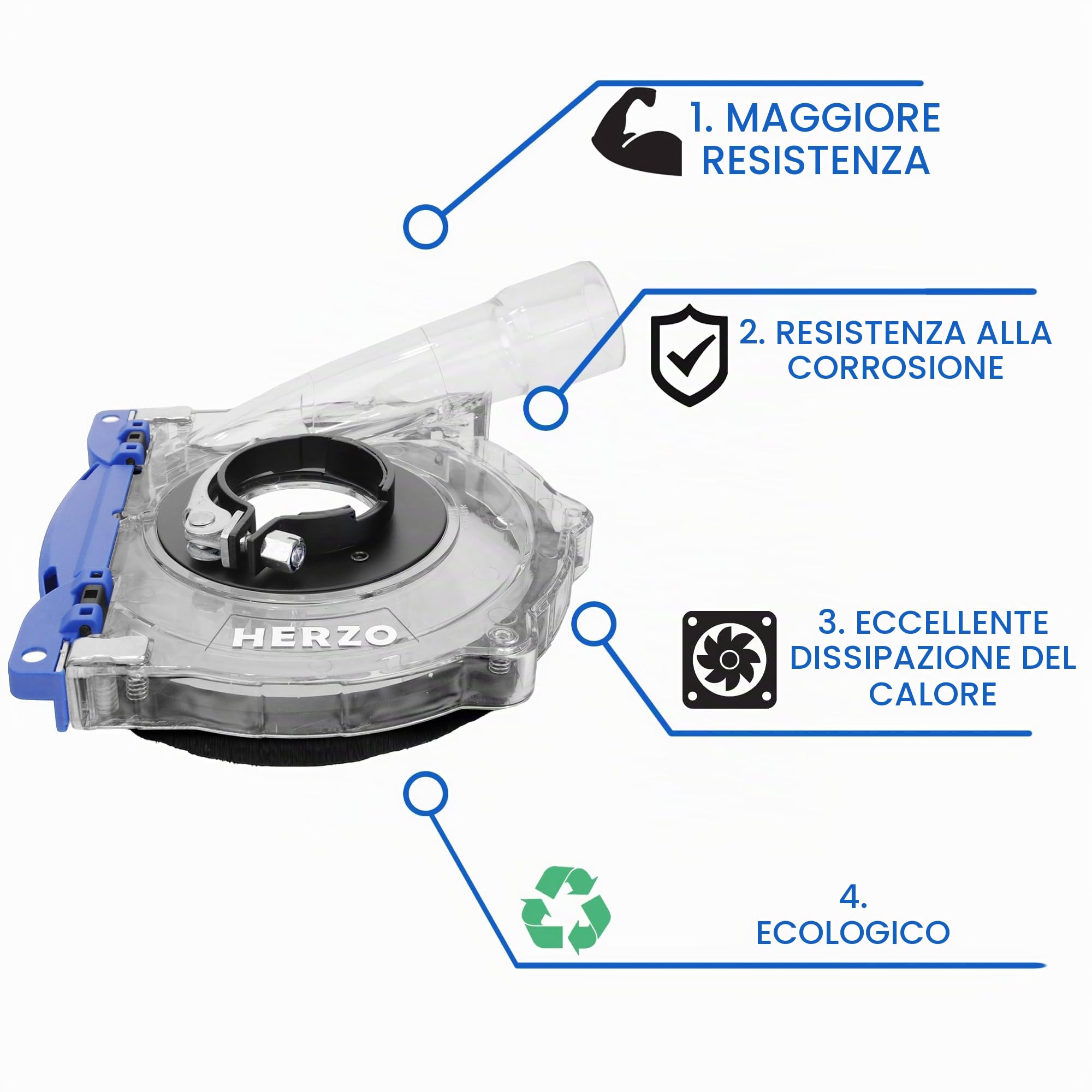 HERZO Cuffia Aspirazione in Policarbonato Trasparente per Smerigliatrice Angolare 115/125 mm