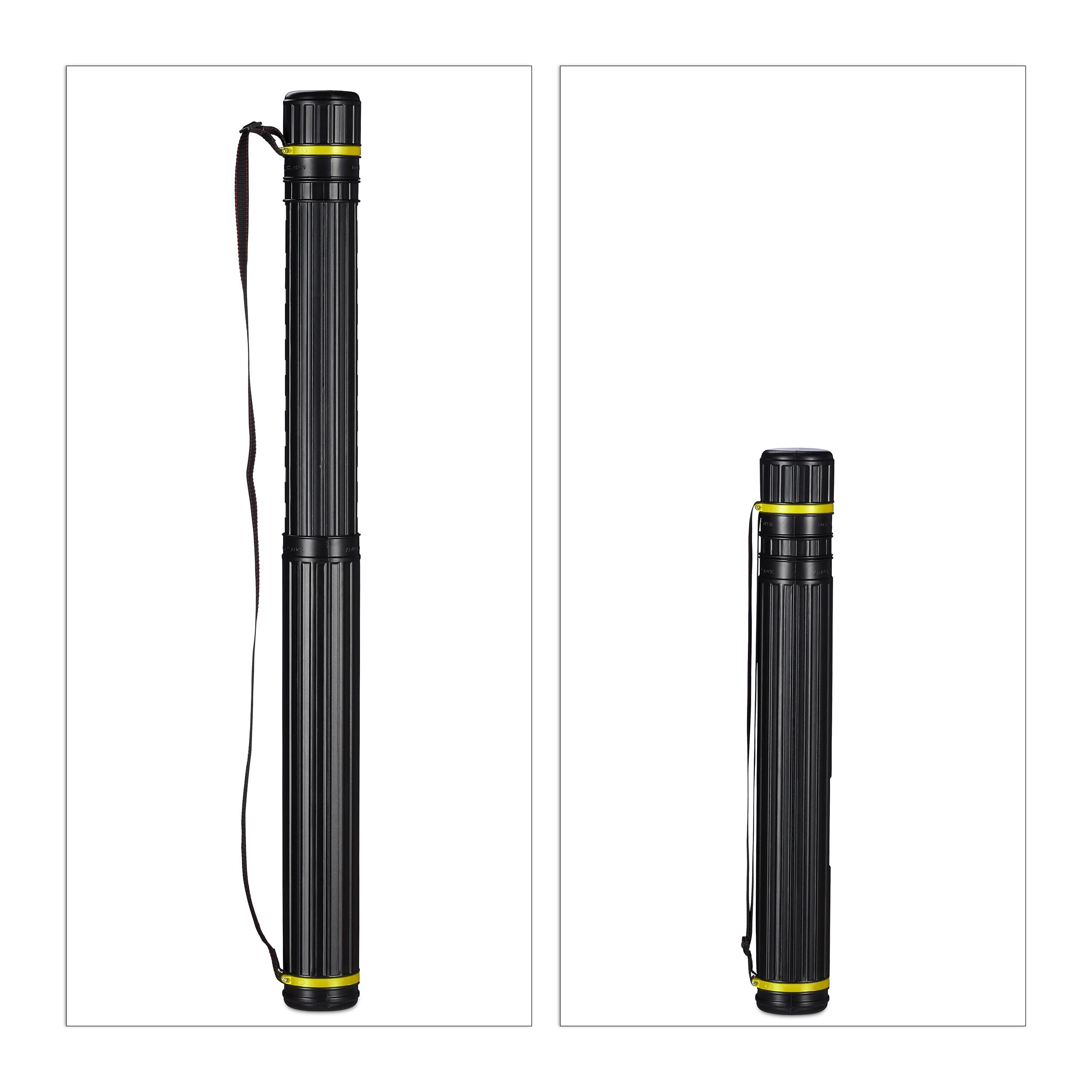 Relaxdays Tubo Portadisegni, Formato Max. A0, Cintura Regolabile, Tappo a Vite, Altezza 64-107 cm, Plastica, Nero Giallo