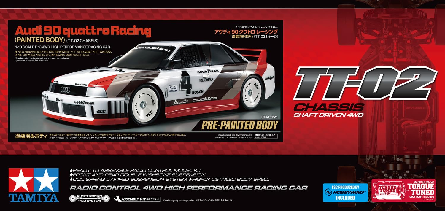 Tamiya 47511 Audi 90 Quattro Racing TT-02 1:10 Kit RC Coche