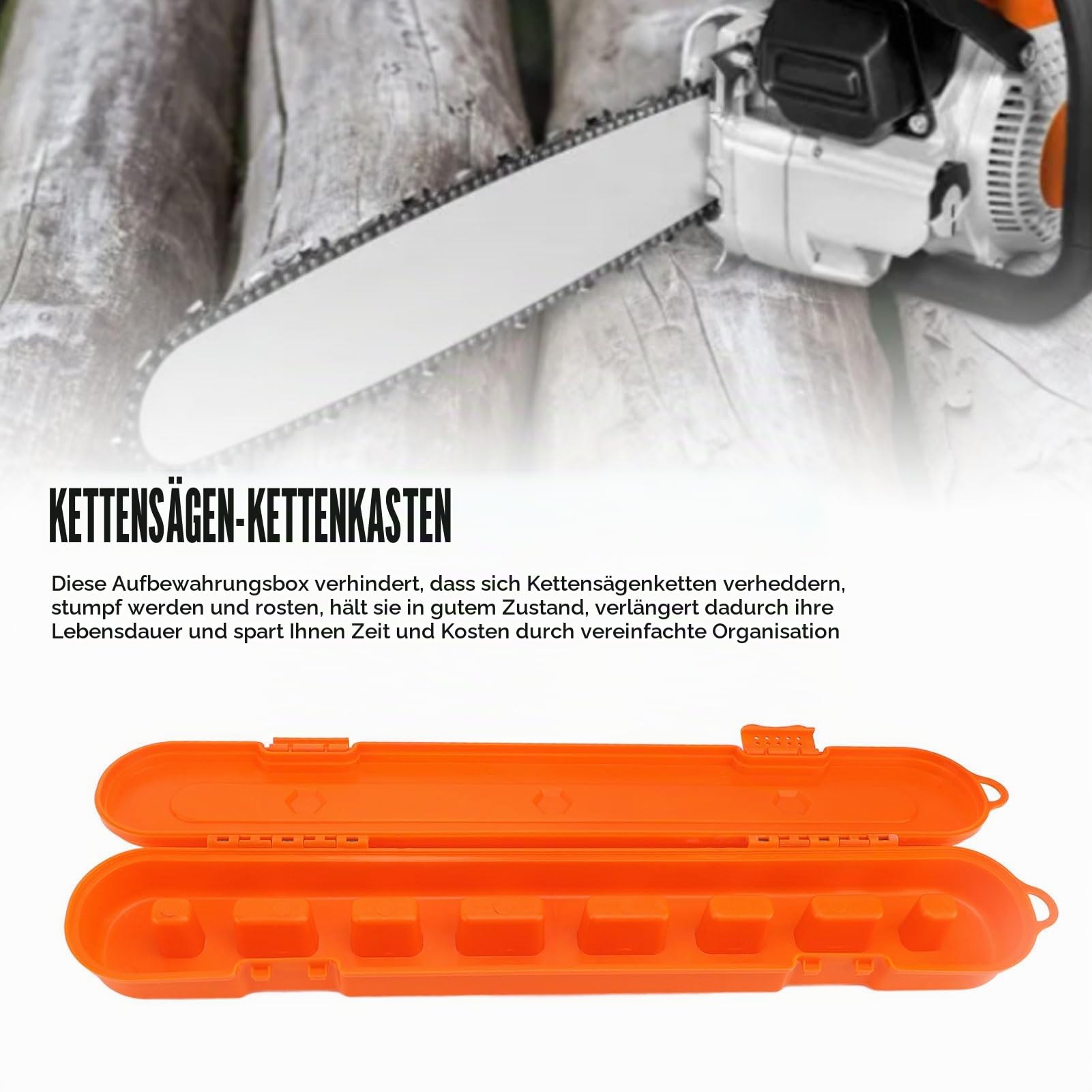Aufbewahrungsbox für Kettensägenketten,Kunststoff-Kettensägenkettenkasten,Kunststoff-Organizer mit Großer Kapazität, Tragetasche für Elektrische Sägeketten für (Orange)