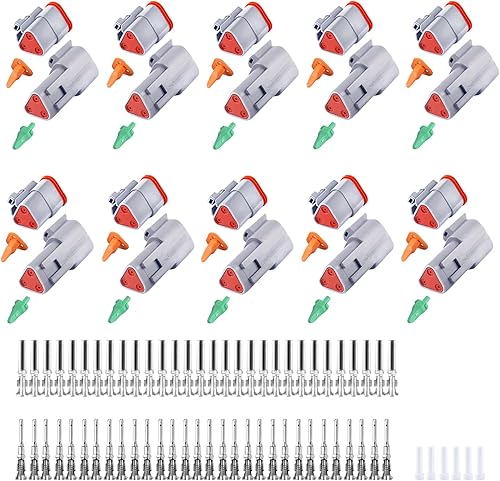 Miniatura 13 de Deutsch DT - Juego de 86 conectores de 2 pines, color gris, 10 unidades, conectores de cable eléctrico impermeables con contactos estampados y 2