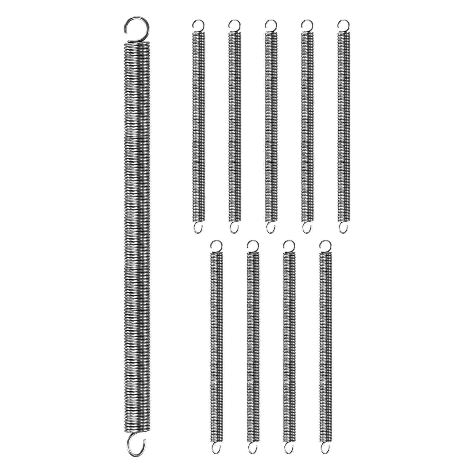 M METERXITY 10-Pack Extension Springs, 165mm Length 10mm OD 304 Stainless Steel Dual Hook Tension Spring for Garden Tool/DIY/Mechanical Repair Replacement [Silver Tone, 1.2mm Wire Size]