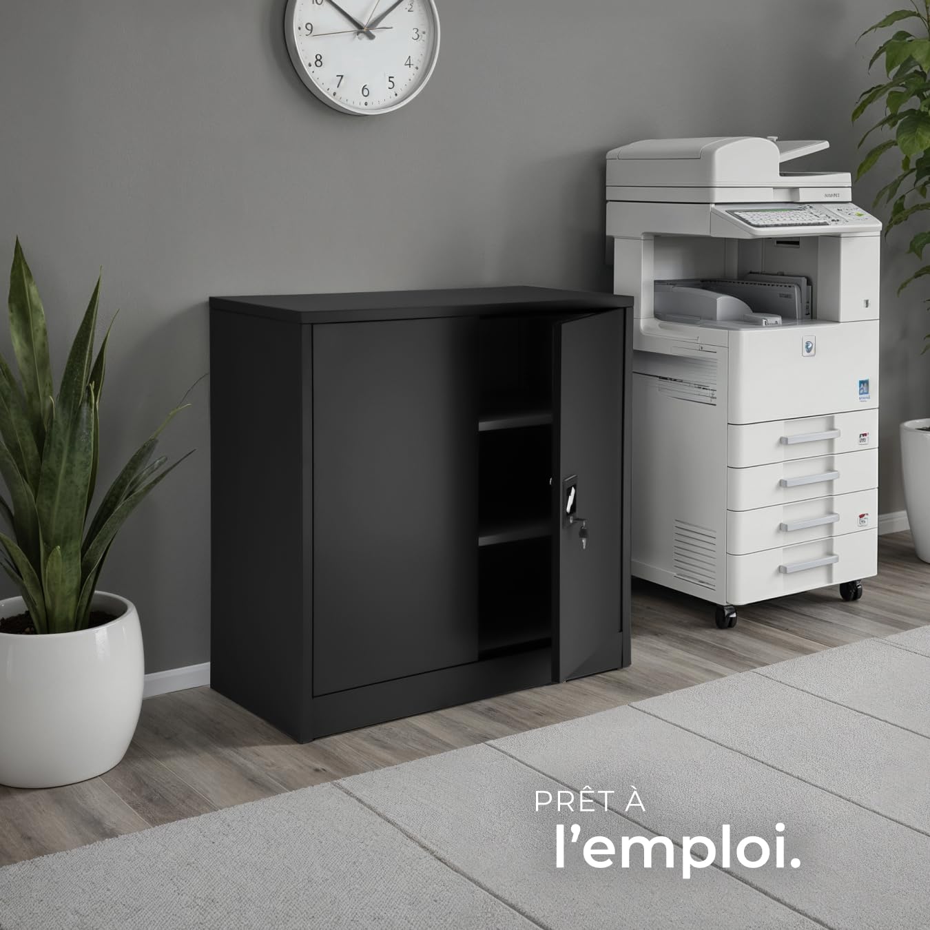 tectake® Armoire de Bureau métallique 90x40x90cm avec Serrure Rangement Bureau avec 3 Compartiments pour Classeur Rangement Documents Industriel Meuble 2 Portes, 2 Étagères Réglables en Hauteur