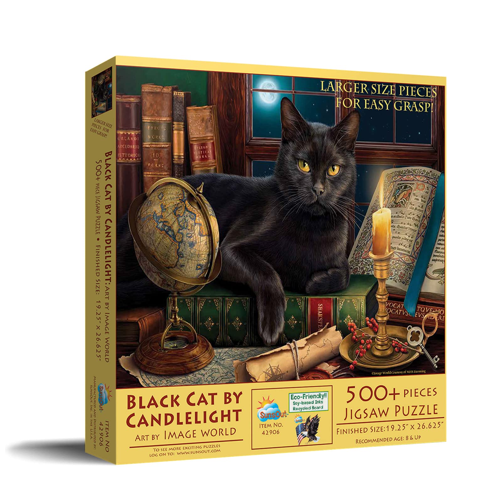 Amazon.com: SUNSOUT INC - Black Cat by Candlelight - 500 pc Large