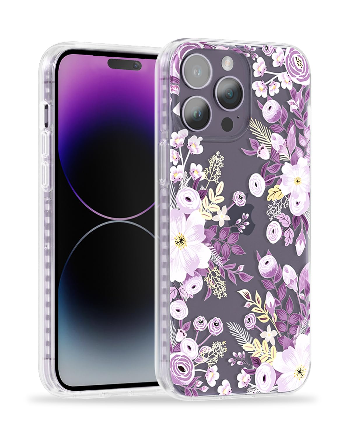 SCORPIFY for iPhone 15 Pro Case with Purple Nemophila Floral Design, Cute Clear Flower Phone Cover for Women Girls, [Non Yellowing] Slim Shockproof
