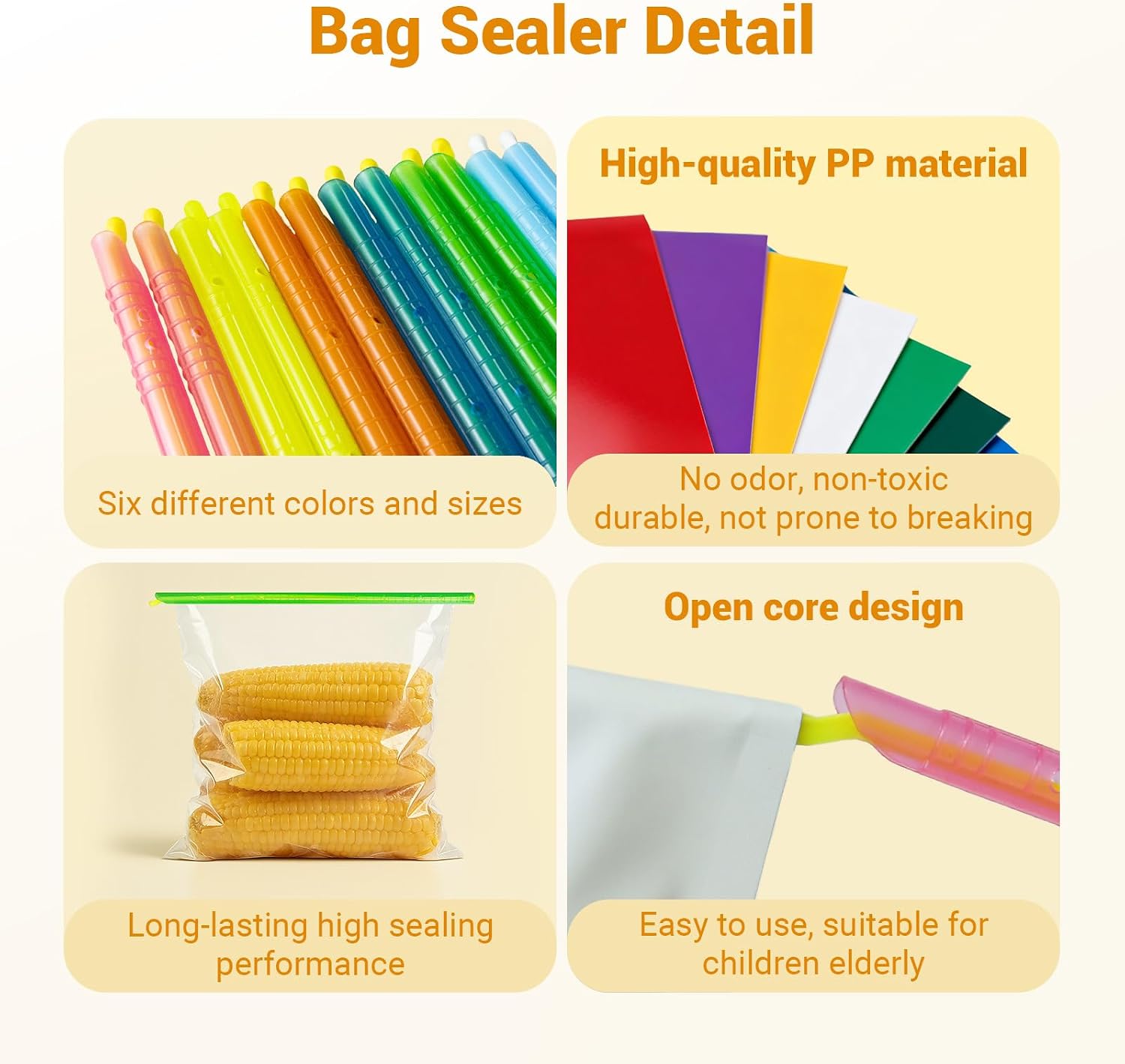 30PCS Bag Sealers Slide Sticks, Potato Chip Clips Set For Food, Plastic Bag Clip For Snack, Magic Bag Sealing Clips, Durable Bag Closer For Bread, Reusable Chip Bag Crimper, Easy Kitchen Storage Color