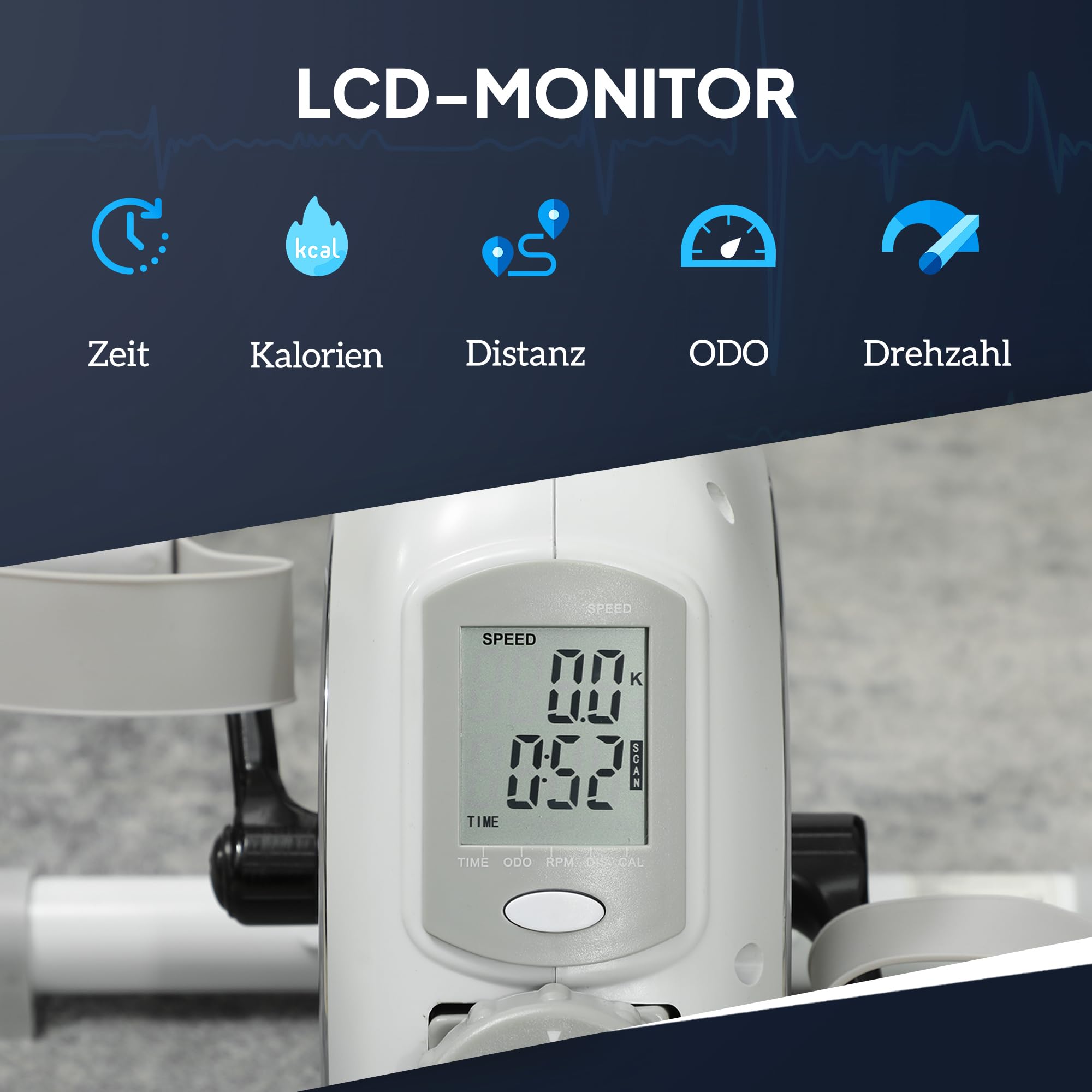 SPORTNOW Pedaltrainer Trainingsgerät mit 8-stufigem Magnetwiderstand | LCD-Display, für Senioren, Mini Heimtrainer, Bein- und Armtrainer, Fitnessbike, Büro, Zuhause