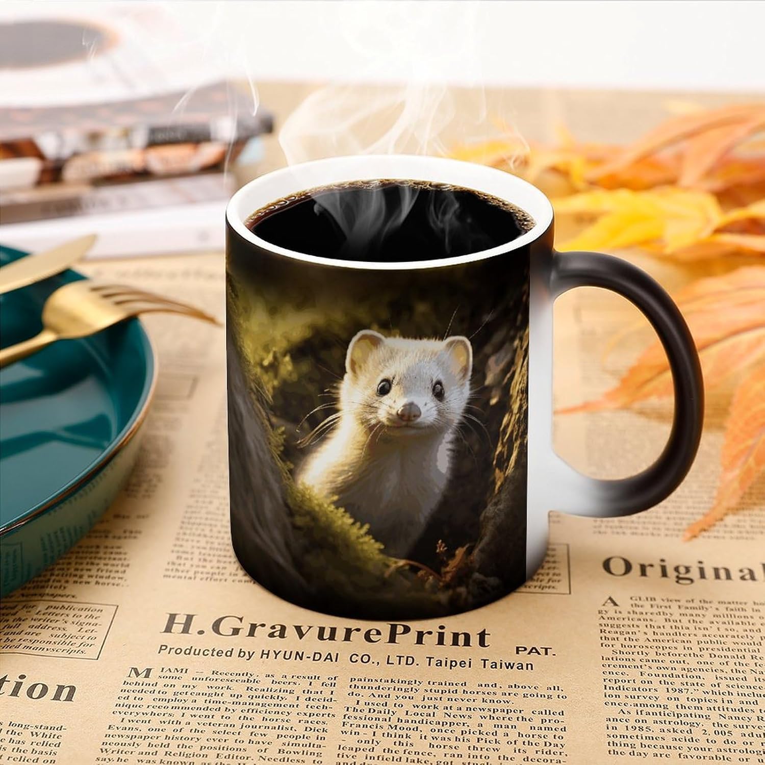 Color Changing Mug Cute Weasel Printed Ceramic Coffee Mug Heat Changing Sensitive Mug Magic Heat Changing Coffee Mug Novelty Coffee Mugs