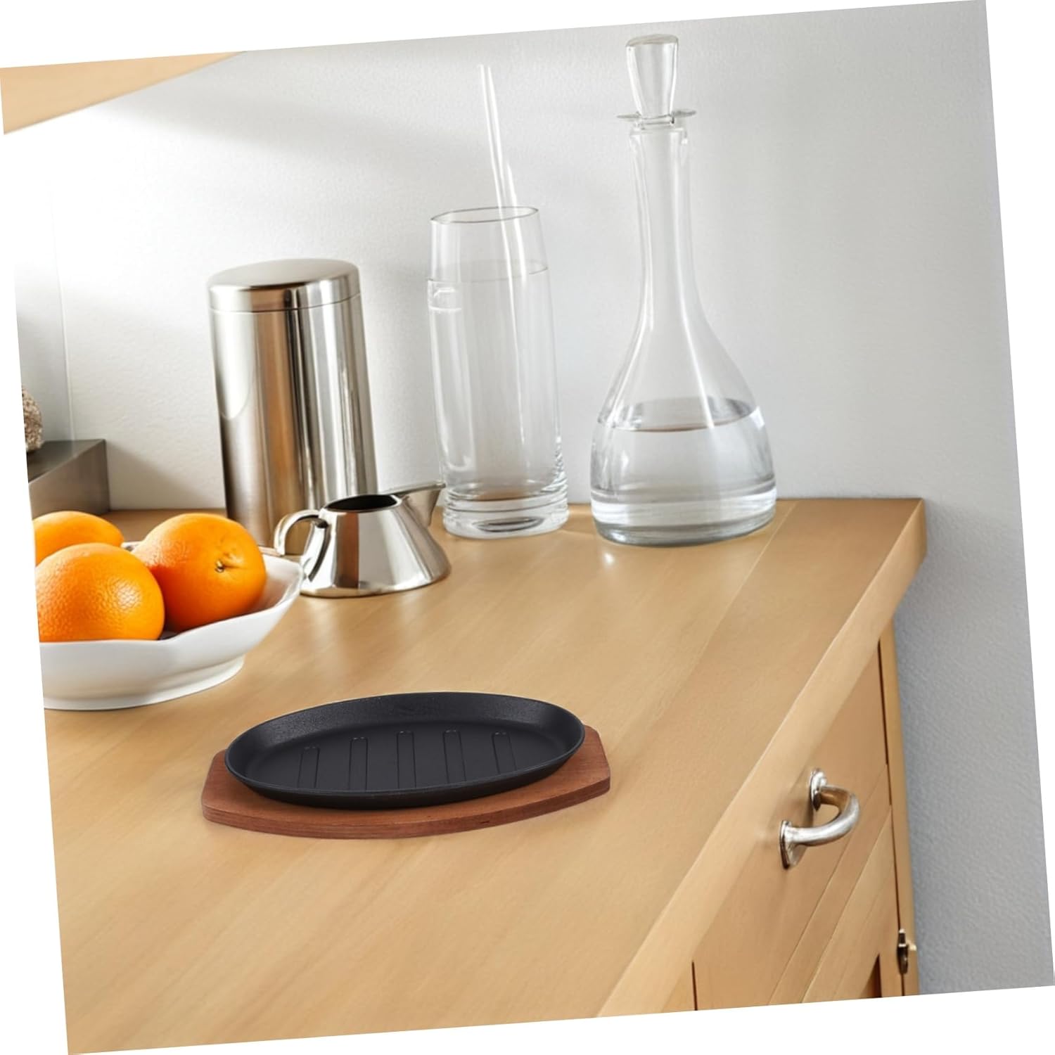 PRETYZOOM 1Set Cast Iron Steak Plate Teppanyaki Griddle for Indoor Cooking Non Stick Surface Sizzling Fajita Skillet for Grilling Meats Vegetables Seafood