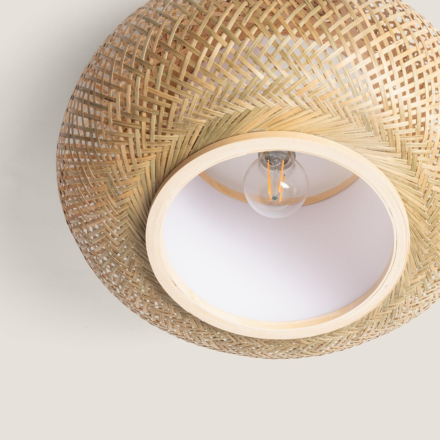 LEDKIA Plafón Circular Bambú Ø400 mm Denia Natural | IP20 Interior | Lámpara de techo decorativa natural estilo boho para salón; comedor y dormitorio