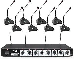 Pyle 8 Channel Wireless Microphone System - Portable VHF Cordless Audio Mic Set with 1/4" and XLR Output
