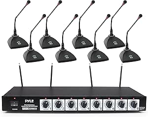 Pyle 8 Channel Wireless Microphone System with 8 Microphones and Rack Mountable Receiver