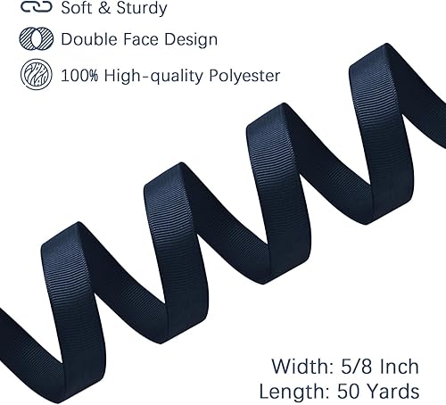 Miniatura 3 de Cinta de grogrén para manualidades de 58 pulgadas x 50 yardas, cinta azul marino para envolver regalos, doble cara, muy adecuada para bodas, cinta