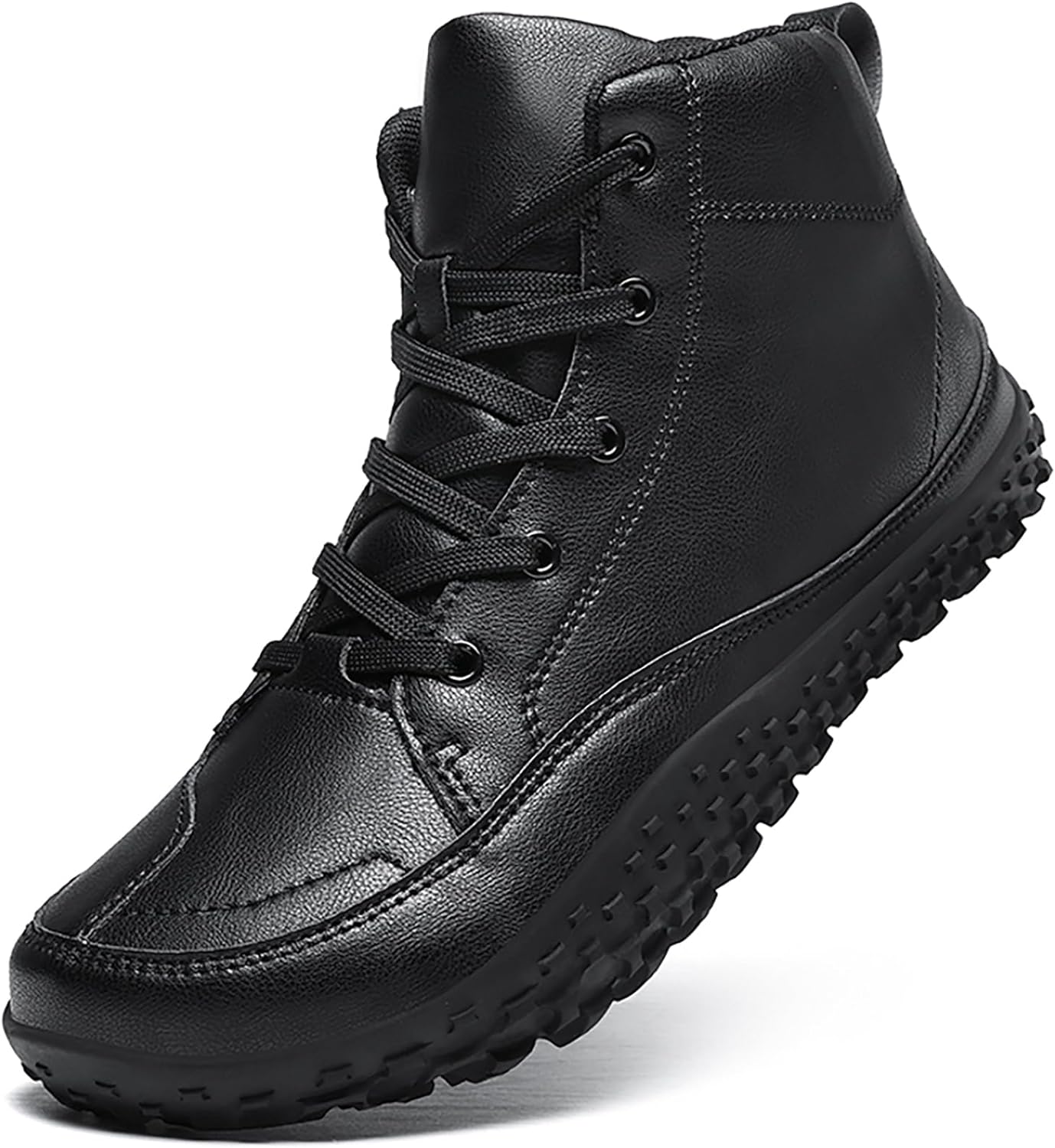 Men'S Leather Casual Ankle Boots Classic Round Toe Lace-Up Comfortable Soft Sole Non-Slip Chukka Ankle Boots For Driving Walking Outdoor Work