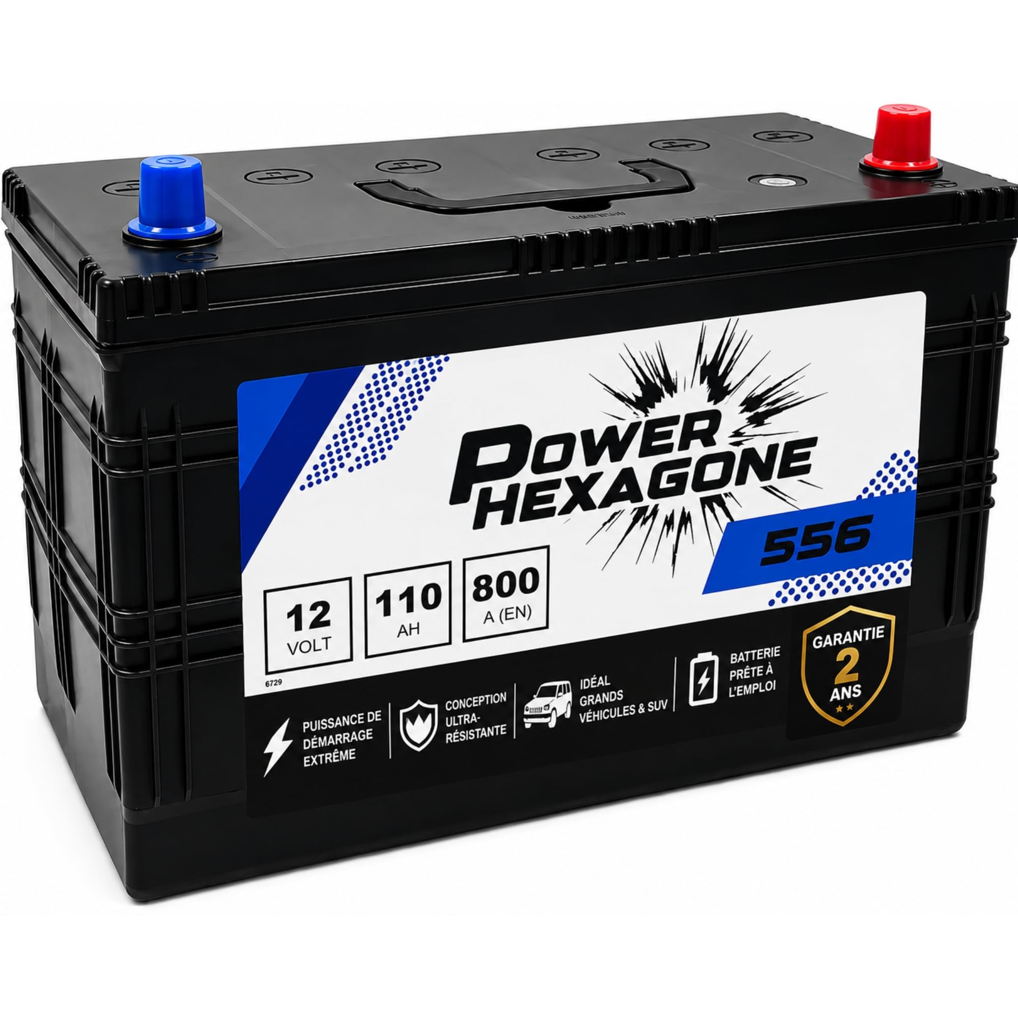 Batterie 12V 110Ah LOT7 - Démarrage 800A - Batterie Poids Lourd Sans Entretien - Format LOT7 Compatible Camion, Tracteur, Engin de Chantier - Remplacement Origine - Power Hexagone
