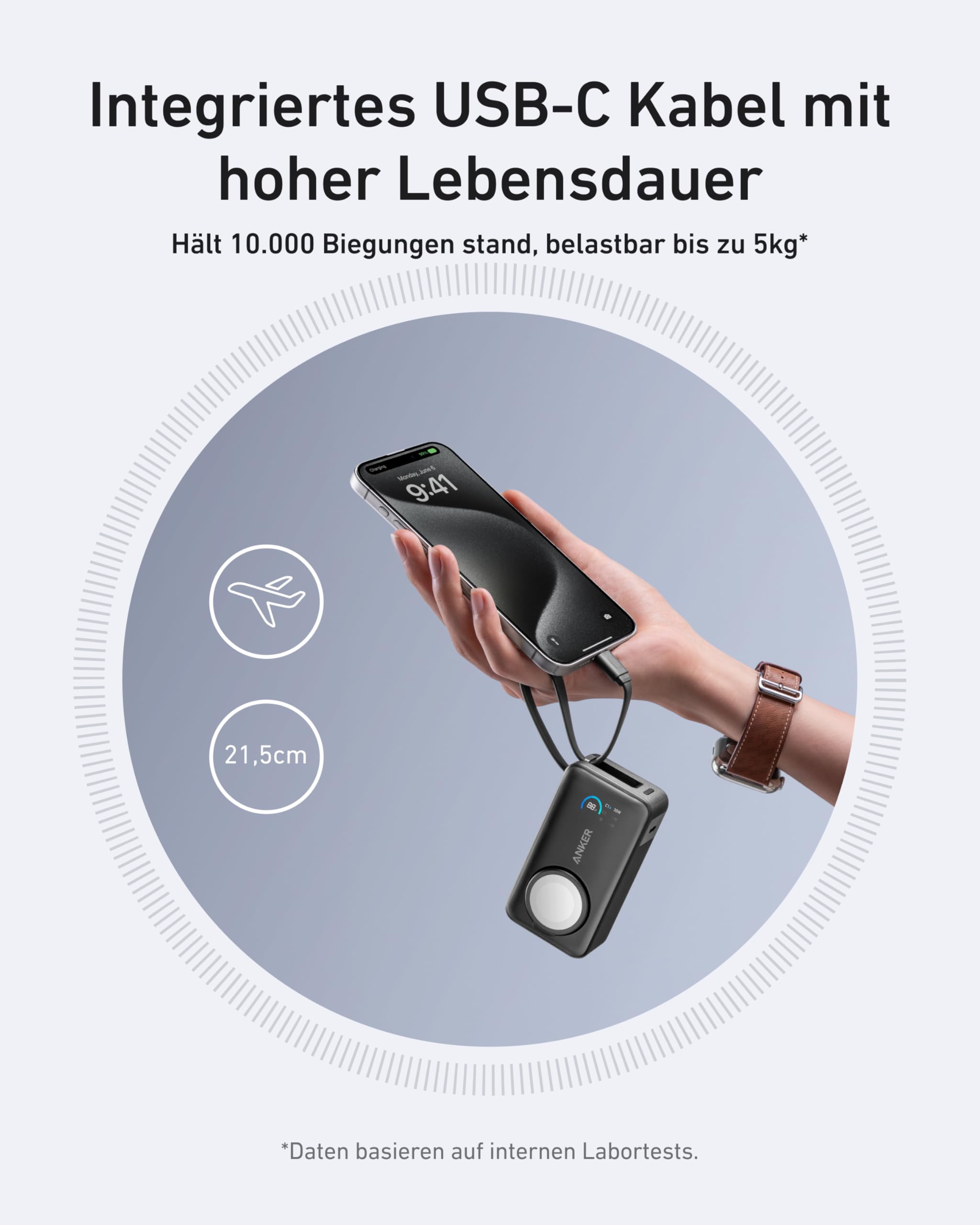 Anker MagGo Powerbank für Apple Watch, 10000mAh 35W Max, mit USB-C Kabel | Offiziell zertifiziert, für iPhone 17/16/15 Serie, Samsung, iPad, AirPods und mehr